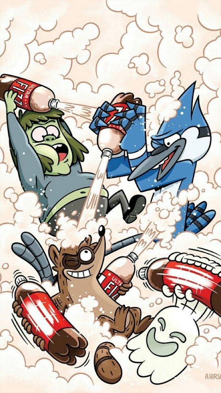 Mordecai And Rigby With Friends Background