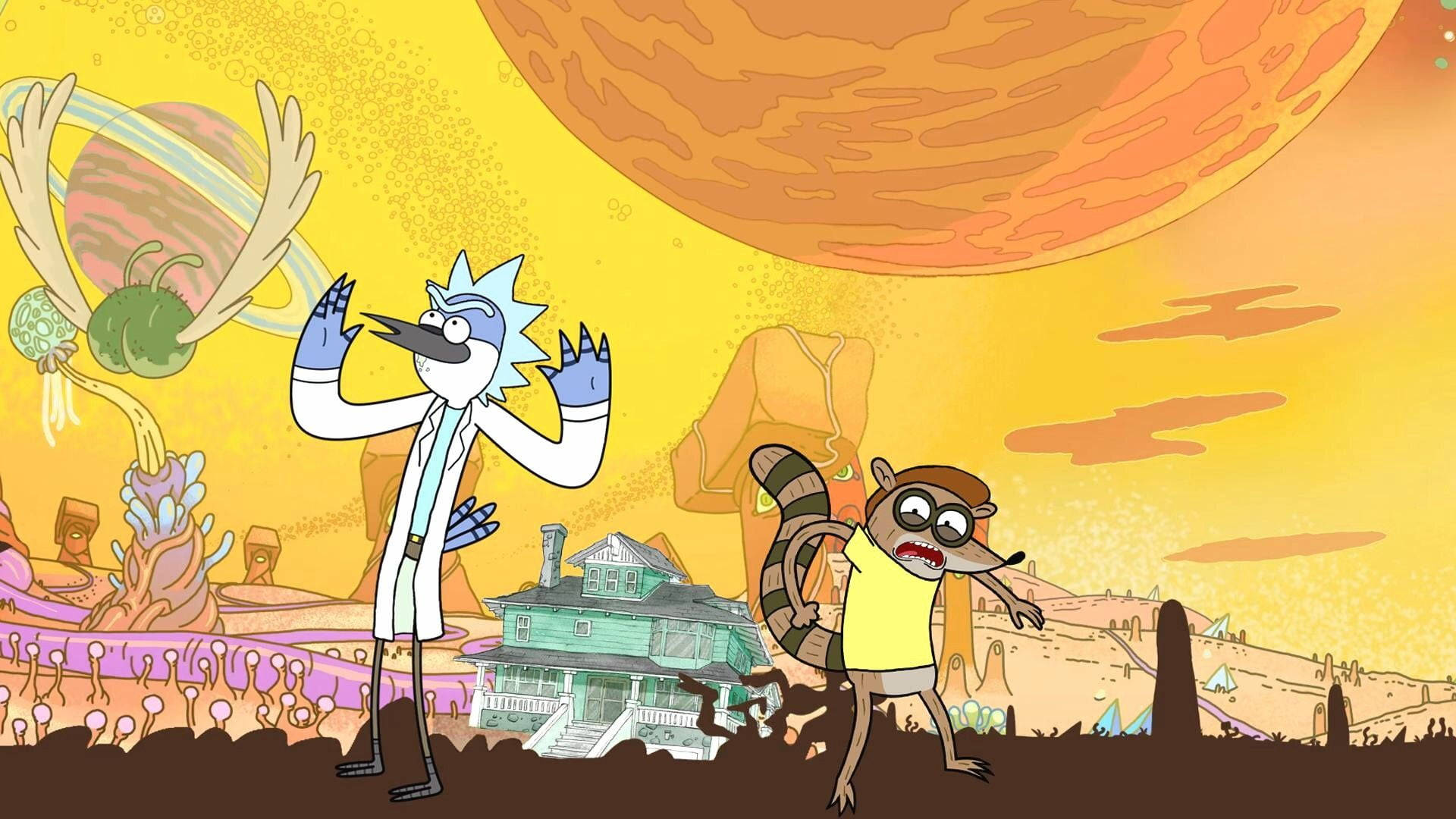 Mordecai And Rigby X Rick And Morty Background