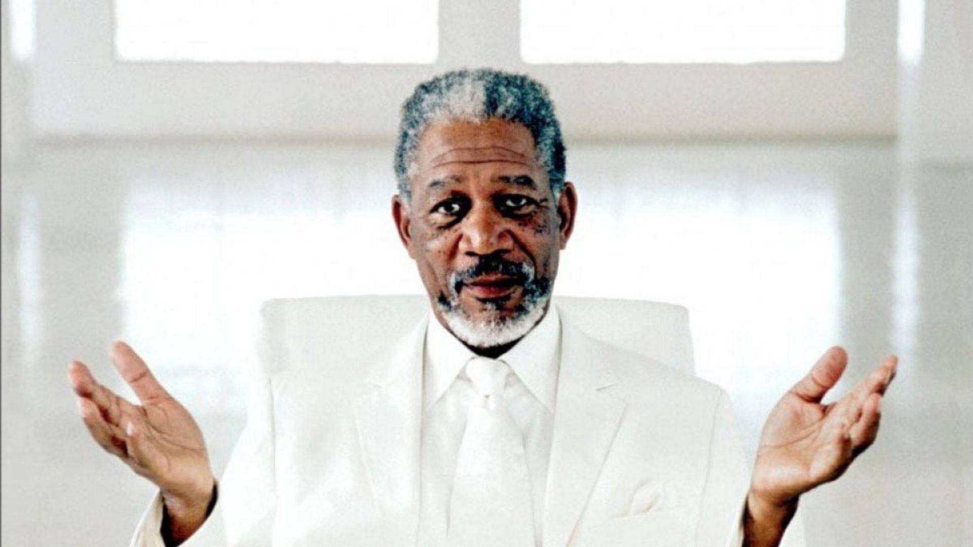 Morgan Freeman In White Suit Background