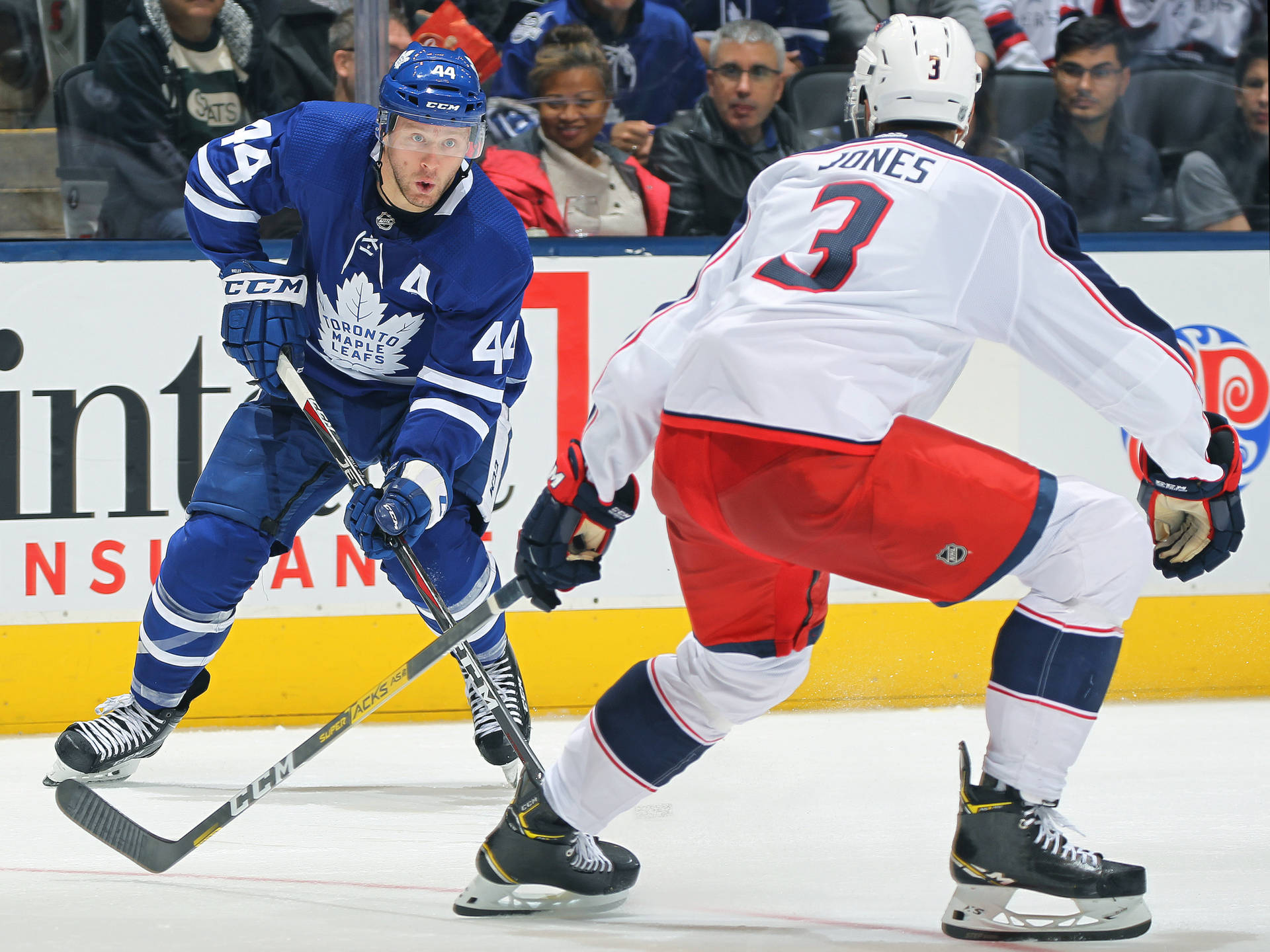 Morgan Rielly In Action For The Columbus Blue Jackets Background