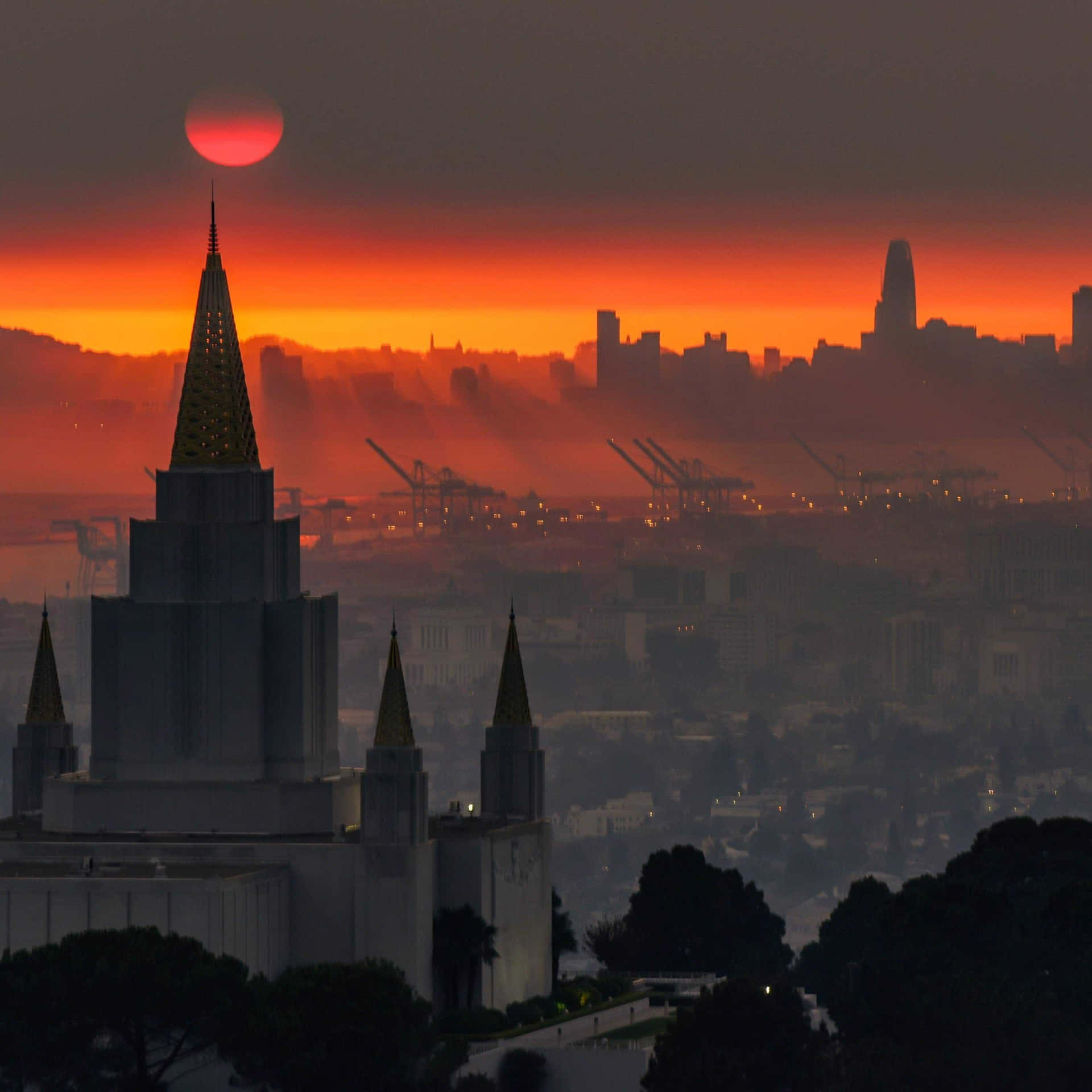 Mormon Temple And The Blood Moon Background