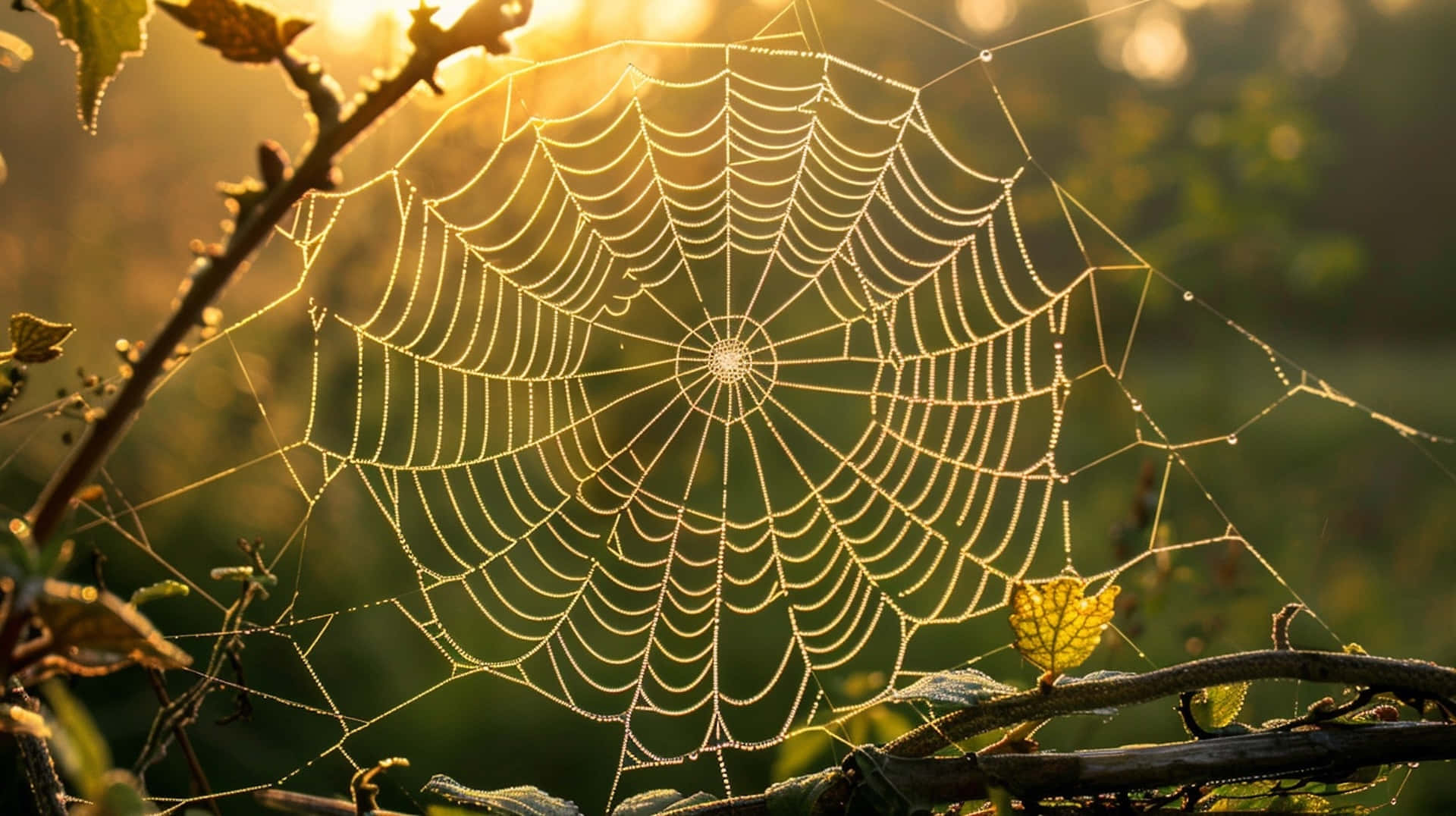 Morning Dew Spider Web Sunrise Background