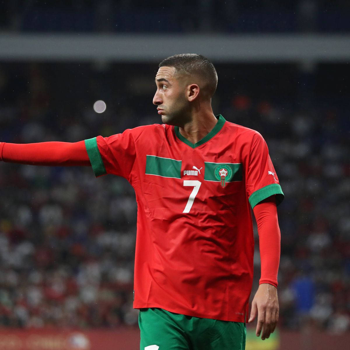 Morocco National Football Team Hakim Ziyech Red And Green Background