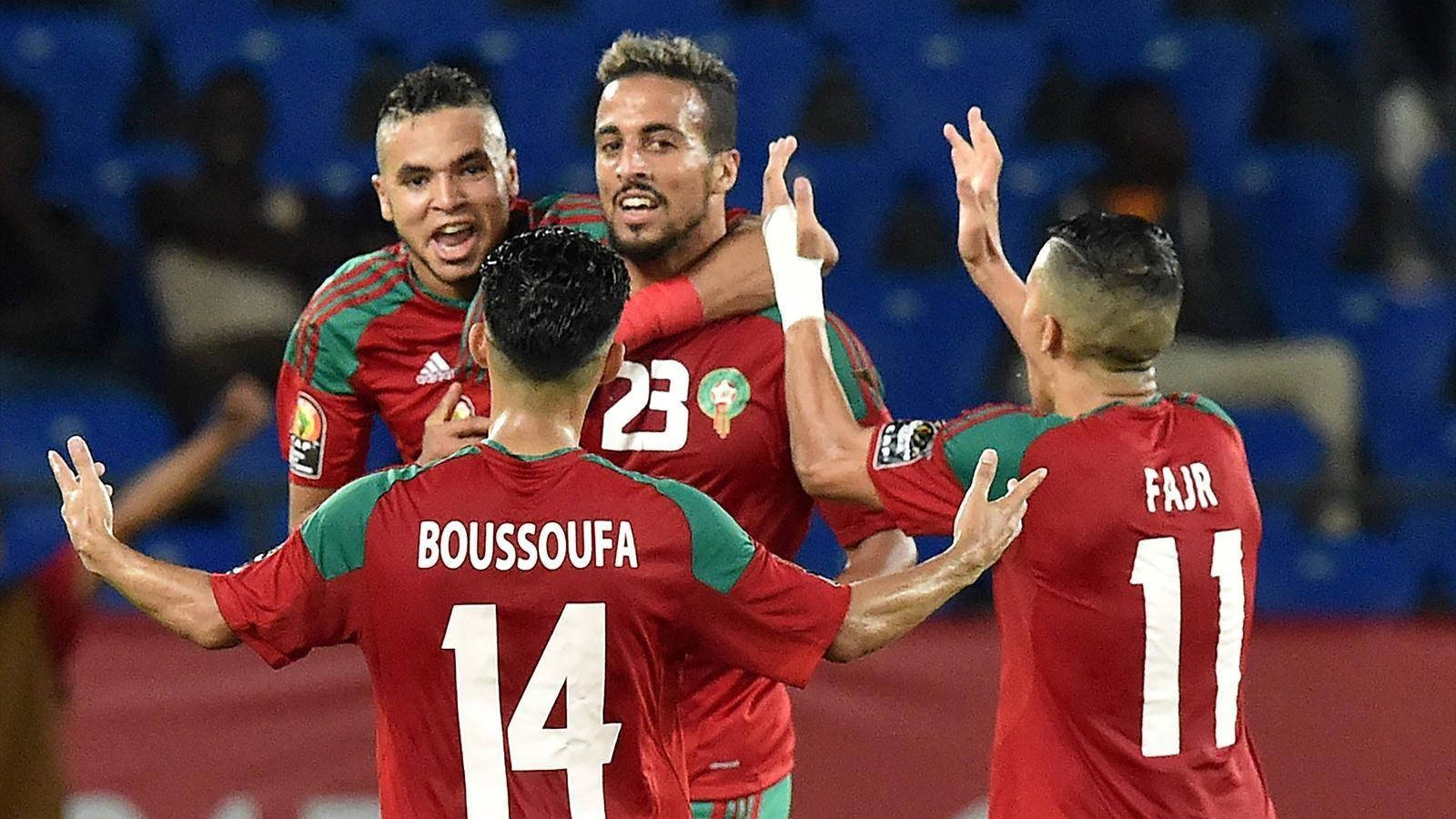 Morocco National Football Team Happy On Field Background