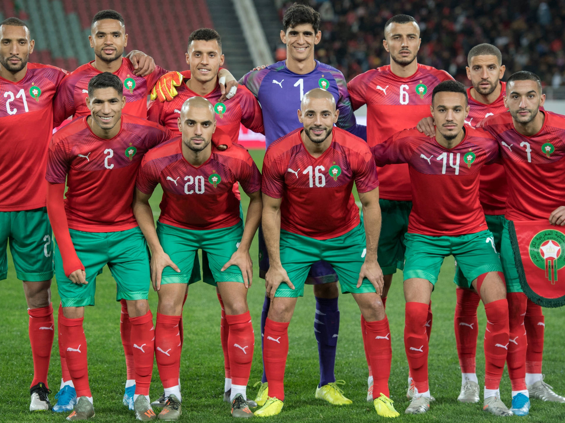 Morocco National Football Team With Blue Player Background