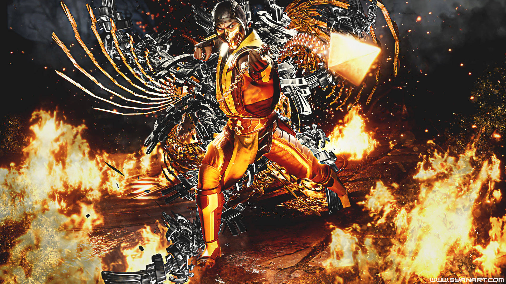 Mortal Kombat 11 Scorpion Raging Fire Background