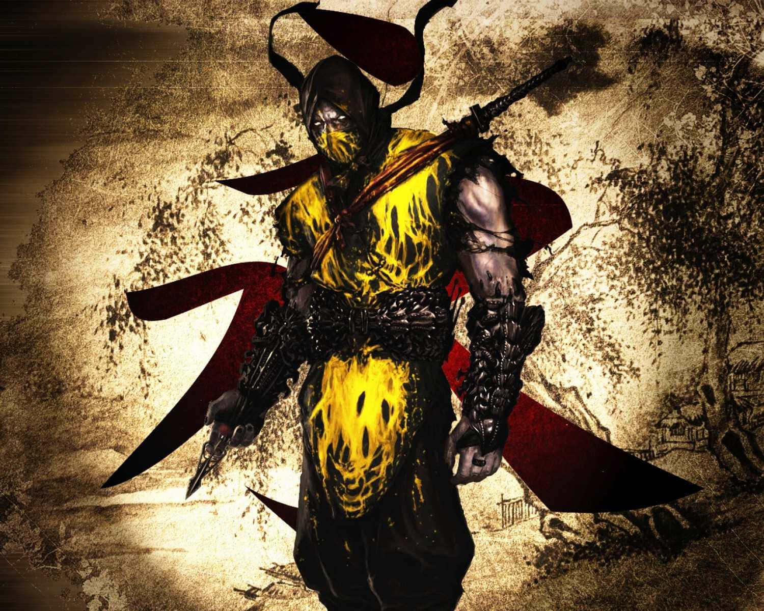 Mortal Kombat Scorpion Grunge Art Background