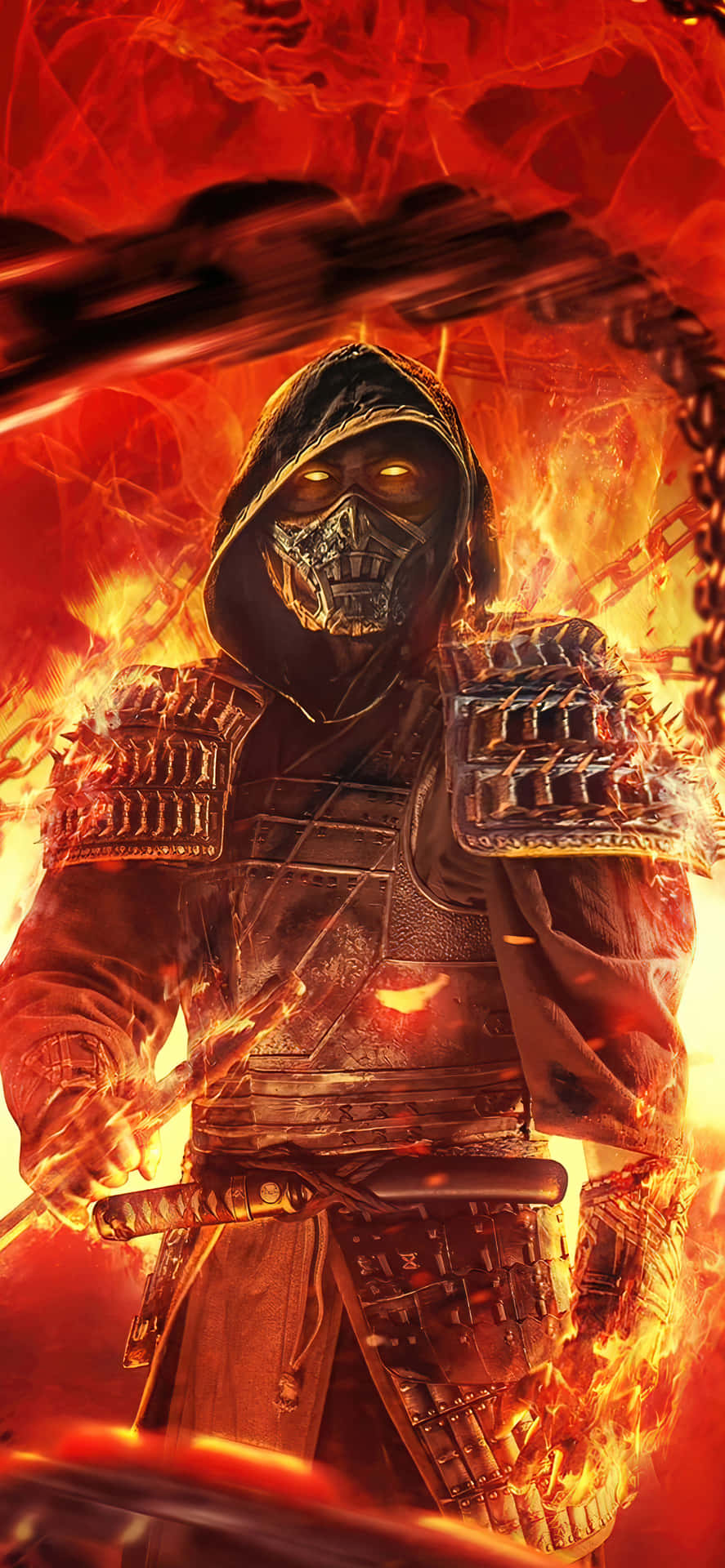 Mortal Kombat Scorpion With Flaming Chains Background