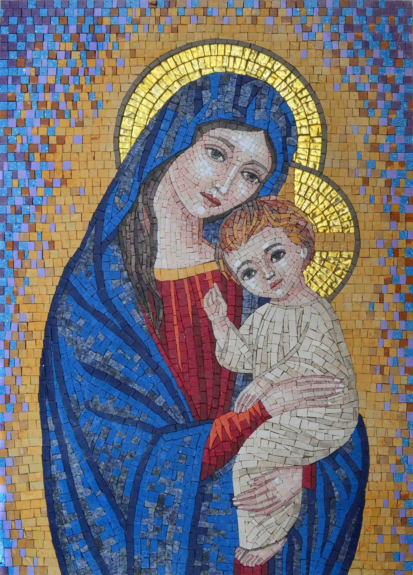Mosaic Art Mary And Jesus Background