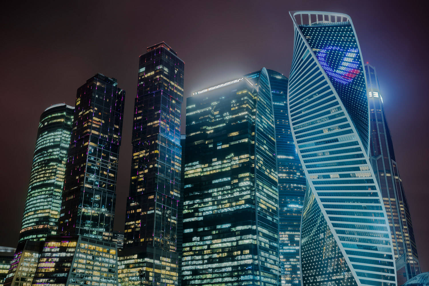 Moscow Illuminated Supertall Skyscrapers