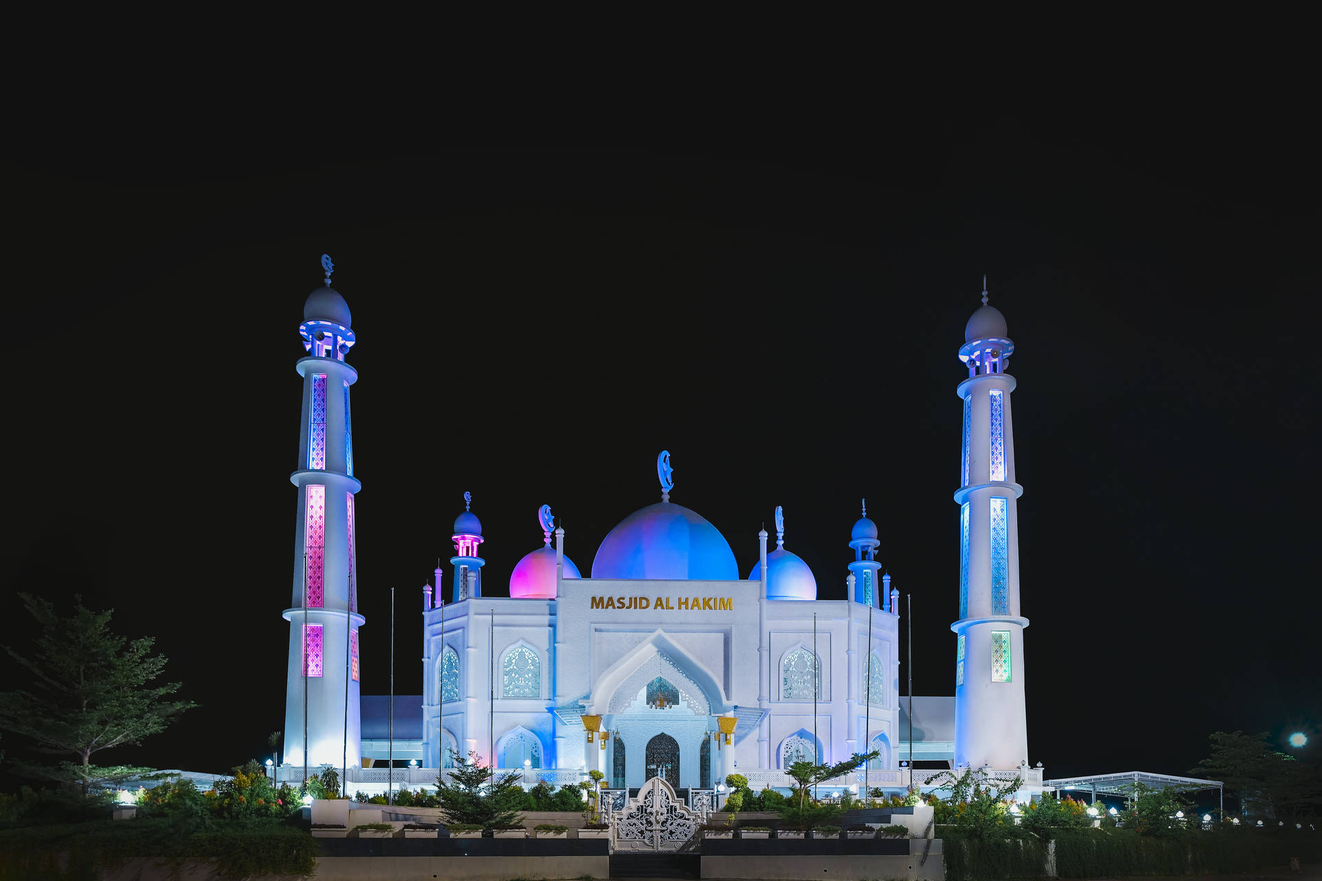 Mosque At Night Pemandangan Background