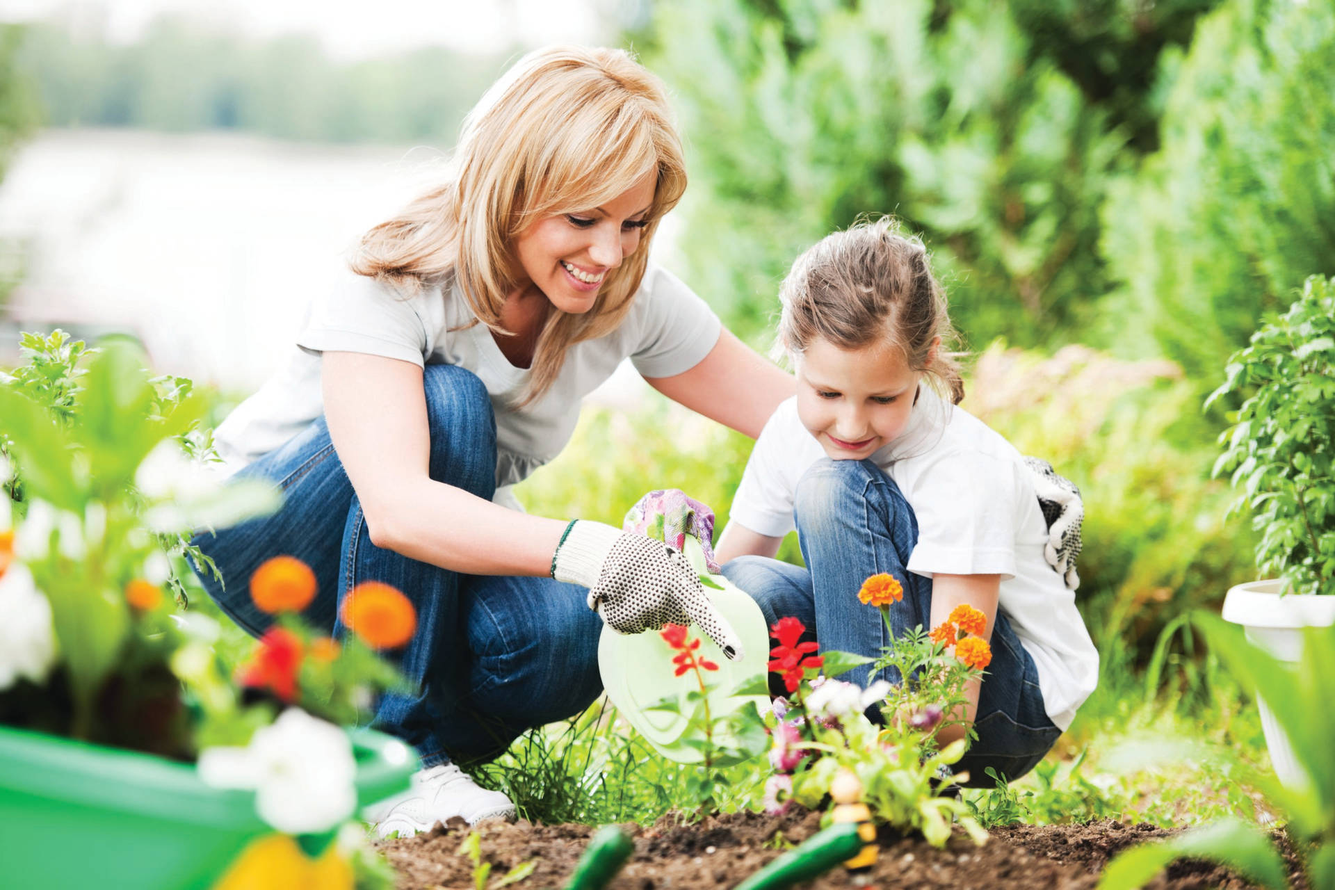 Mother And Child Gardening Background