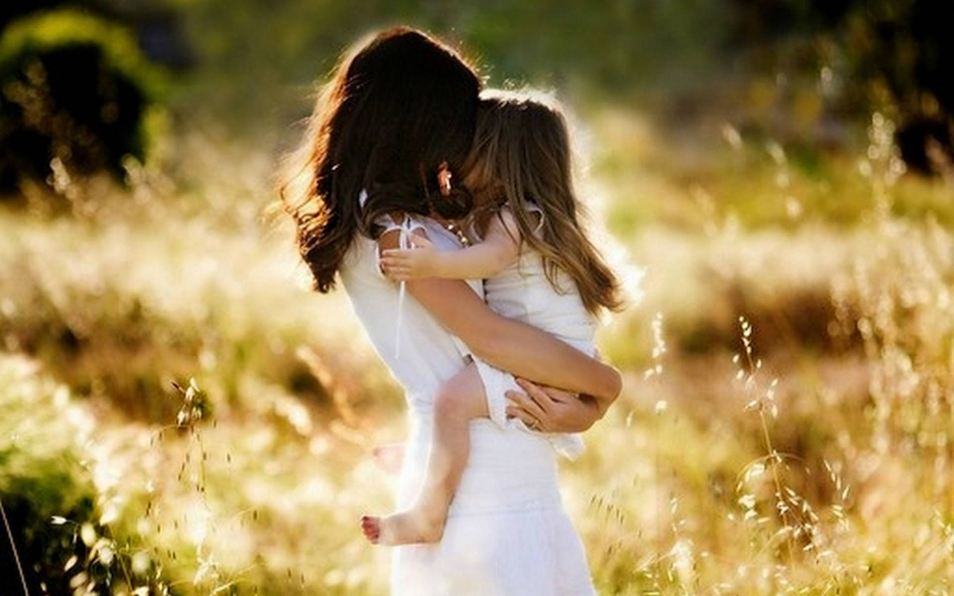 Mother And Kid In Field Background