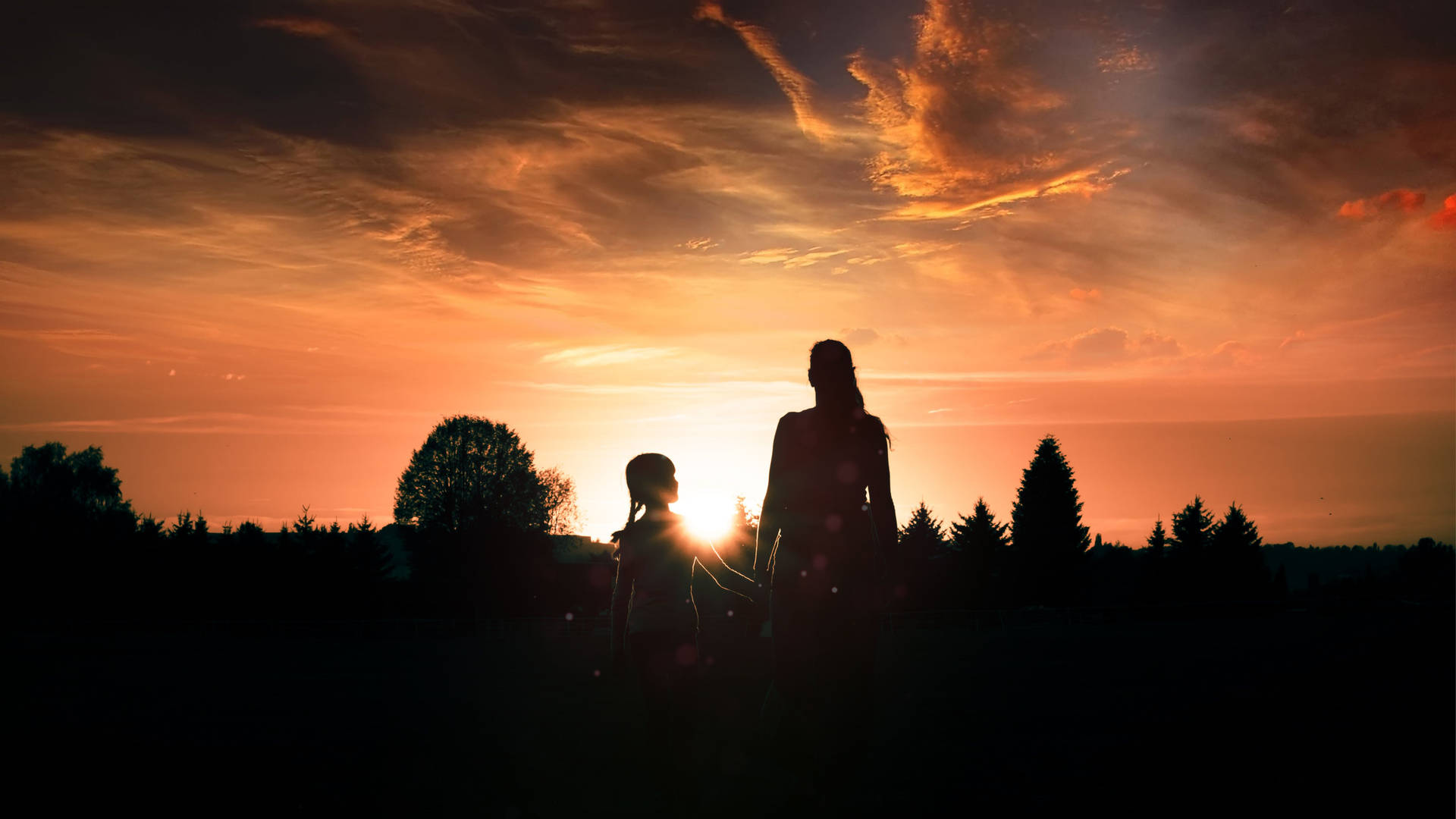 Mother And Kid Silhouette Background