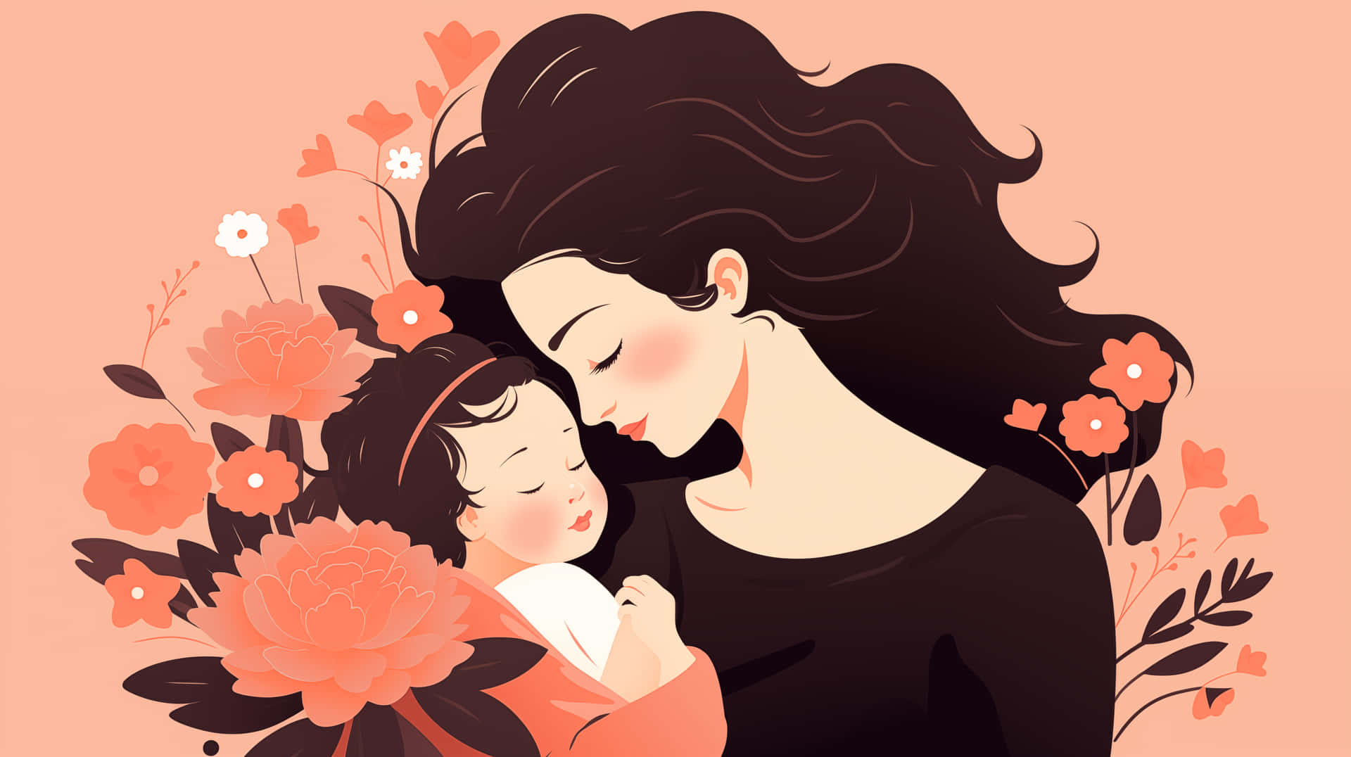 Mother Child Embrace Floral Backdrop Background