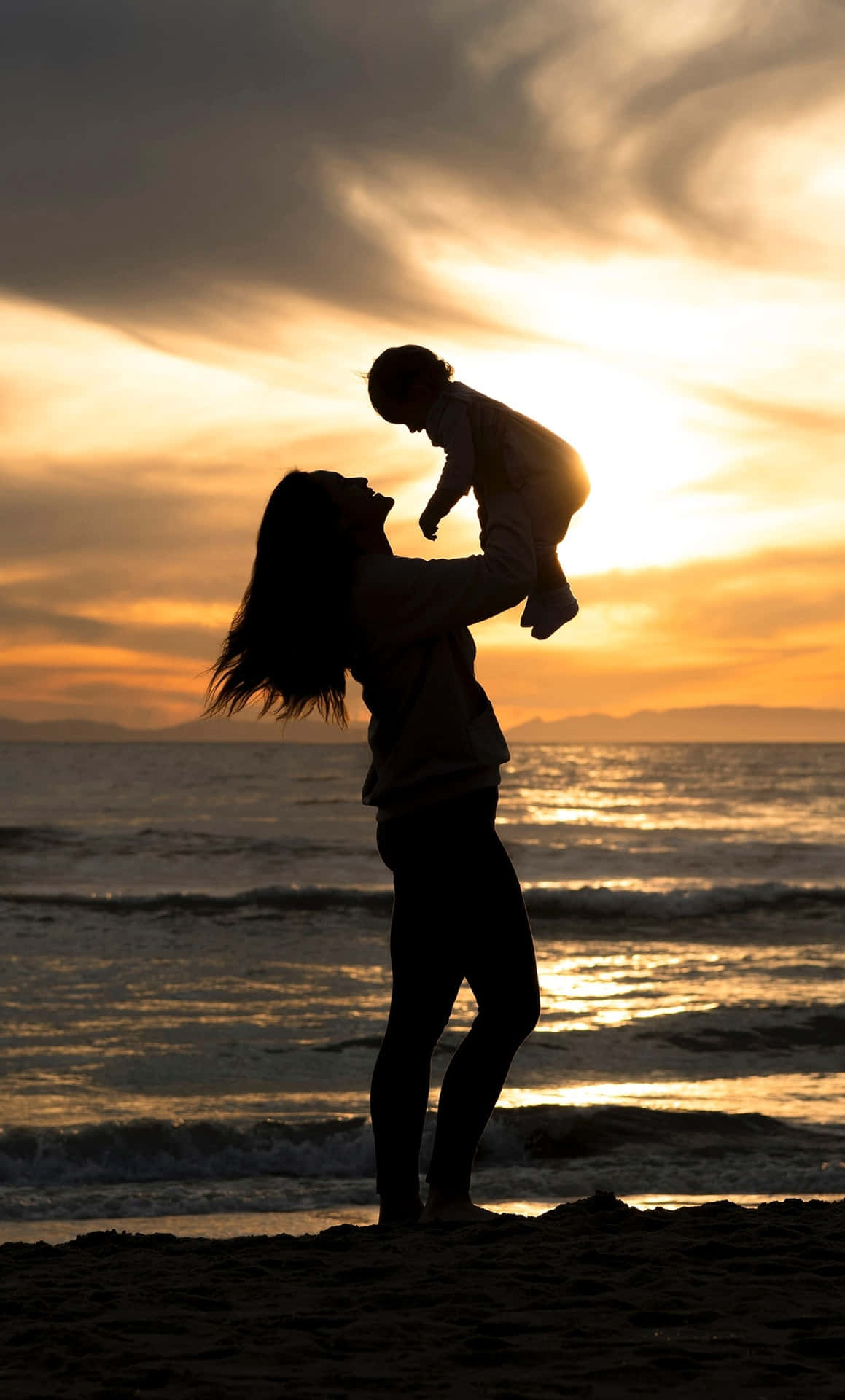 Mother Child Sunset Silhouette Background