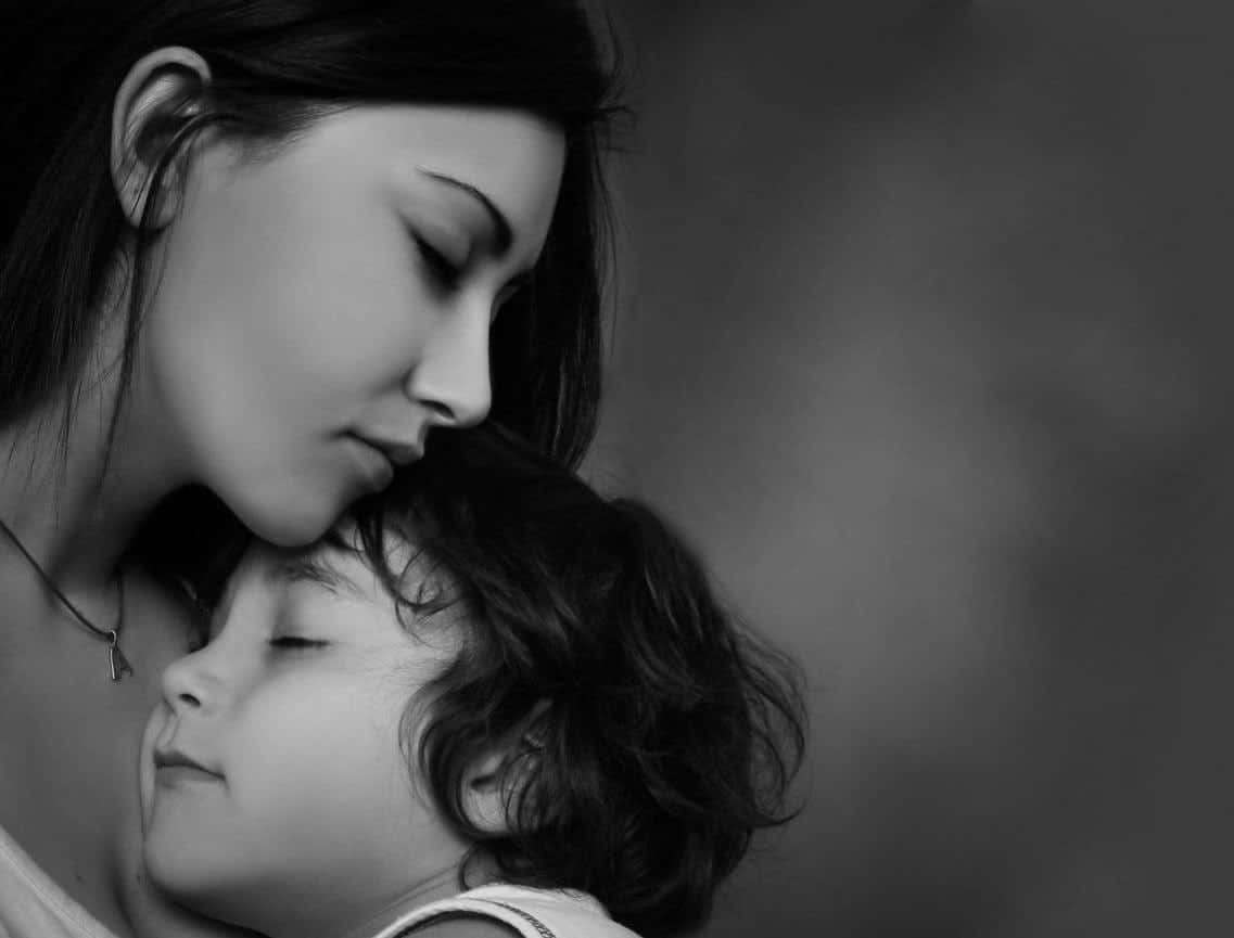 Mother Child Tender Moment Blackand White Background