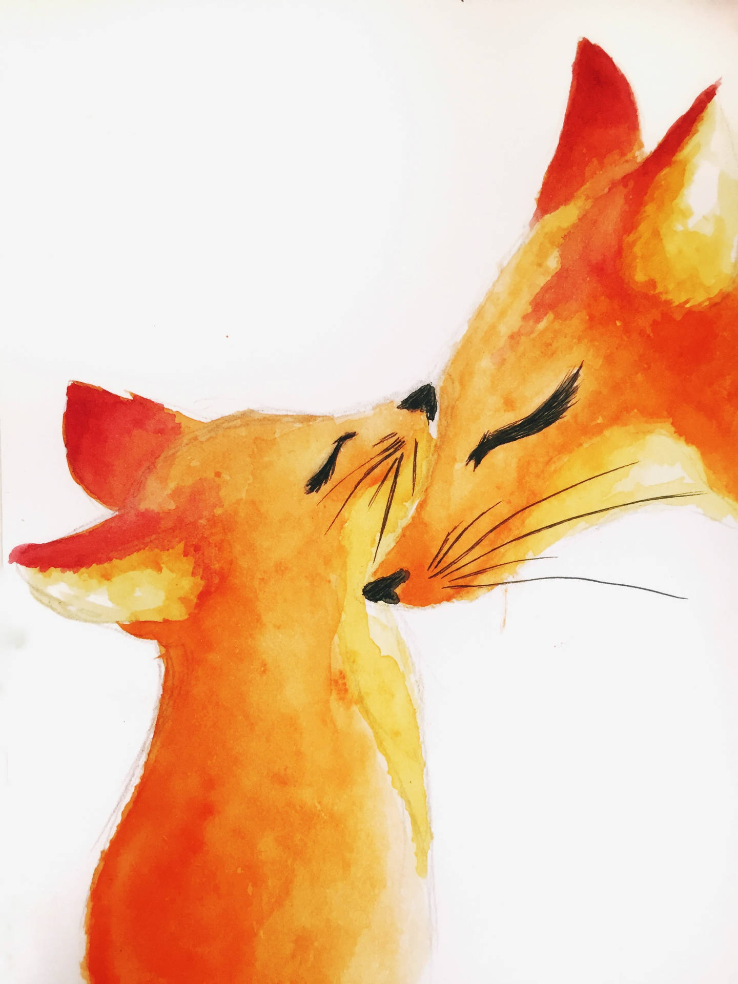 Mother Fox Loving Daughter Fox Watercolor Painting