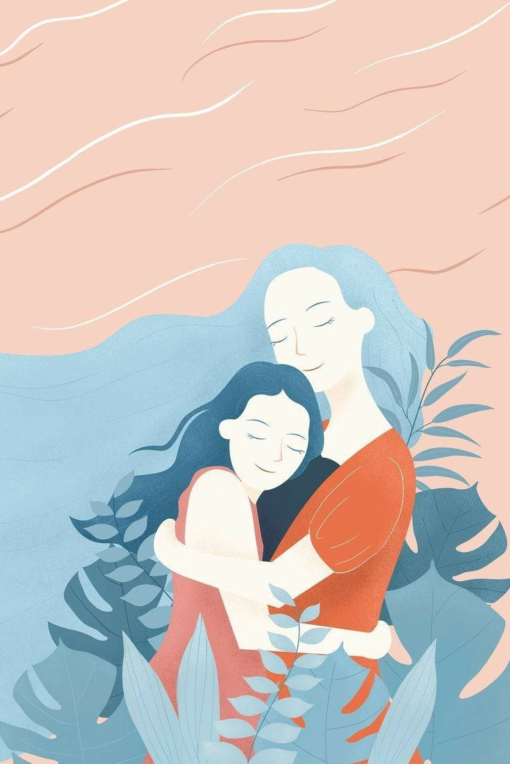 Mother Hugging Daughter Art Drawing