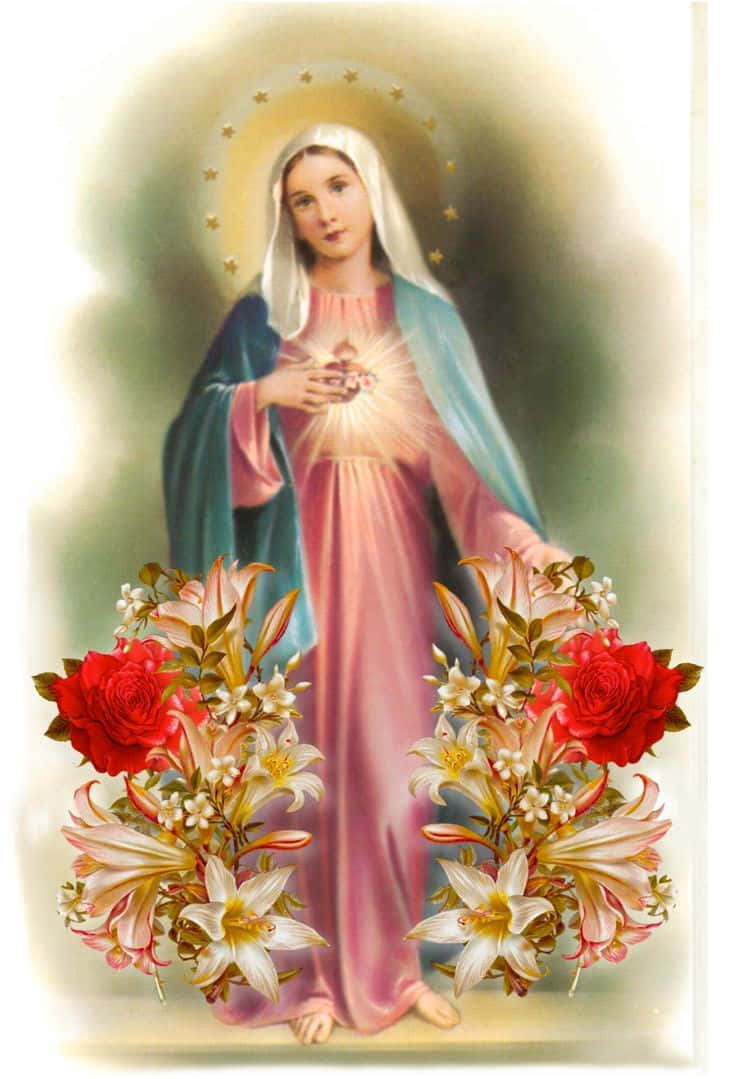Mother Mary With Sacred Flowers