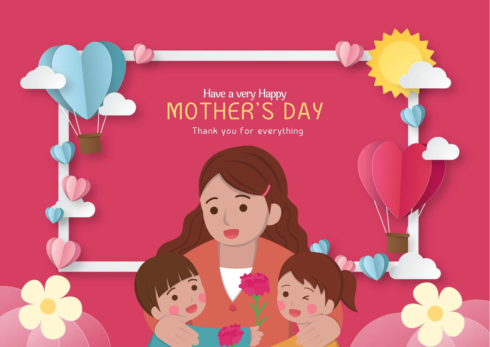 Mother's Day Greeting Card With A Mother And Her Children
