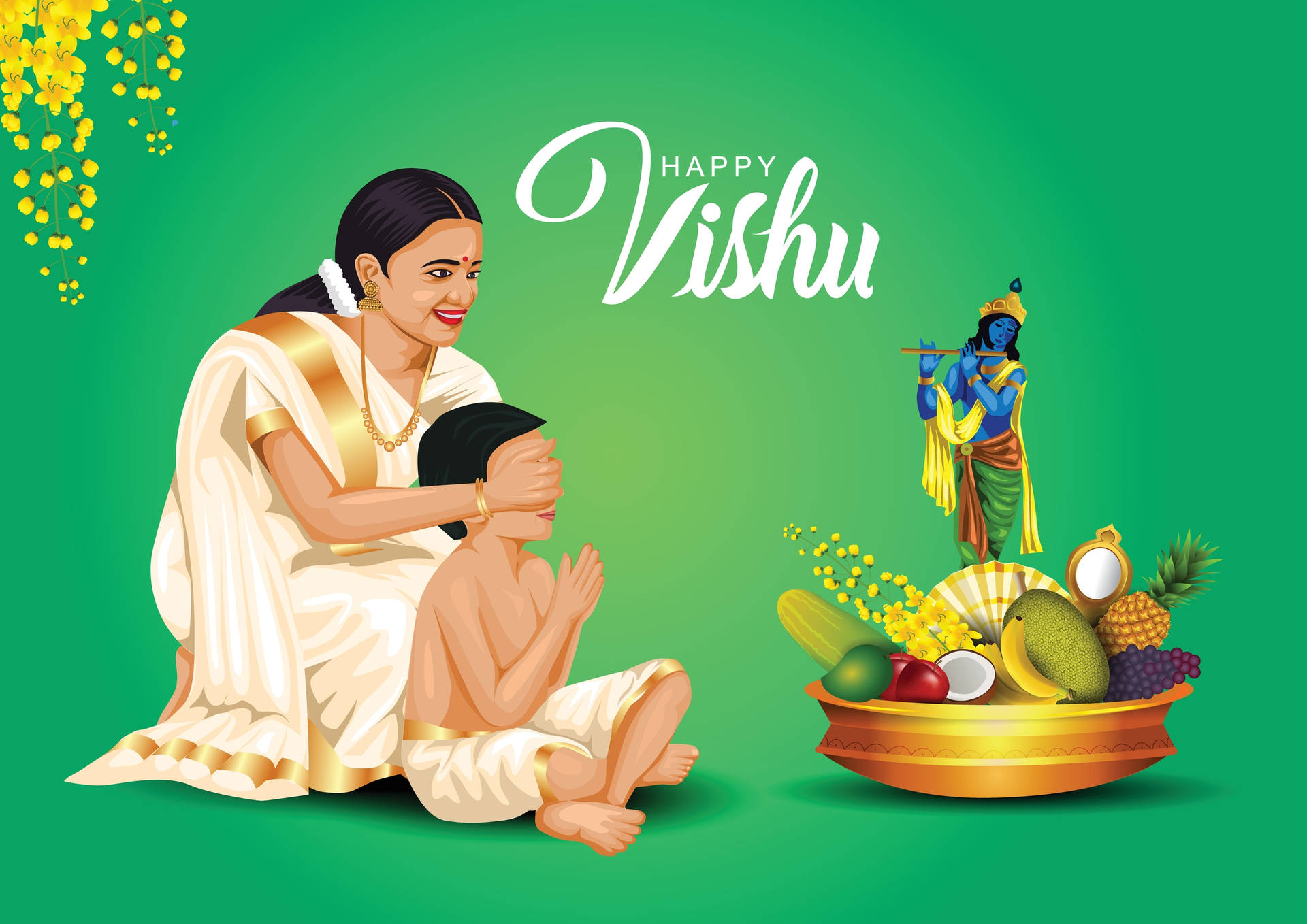 Mother Surprising Son Vishu Background