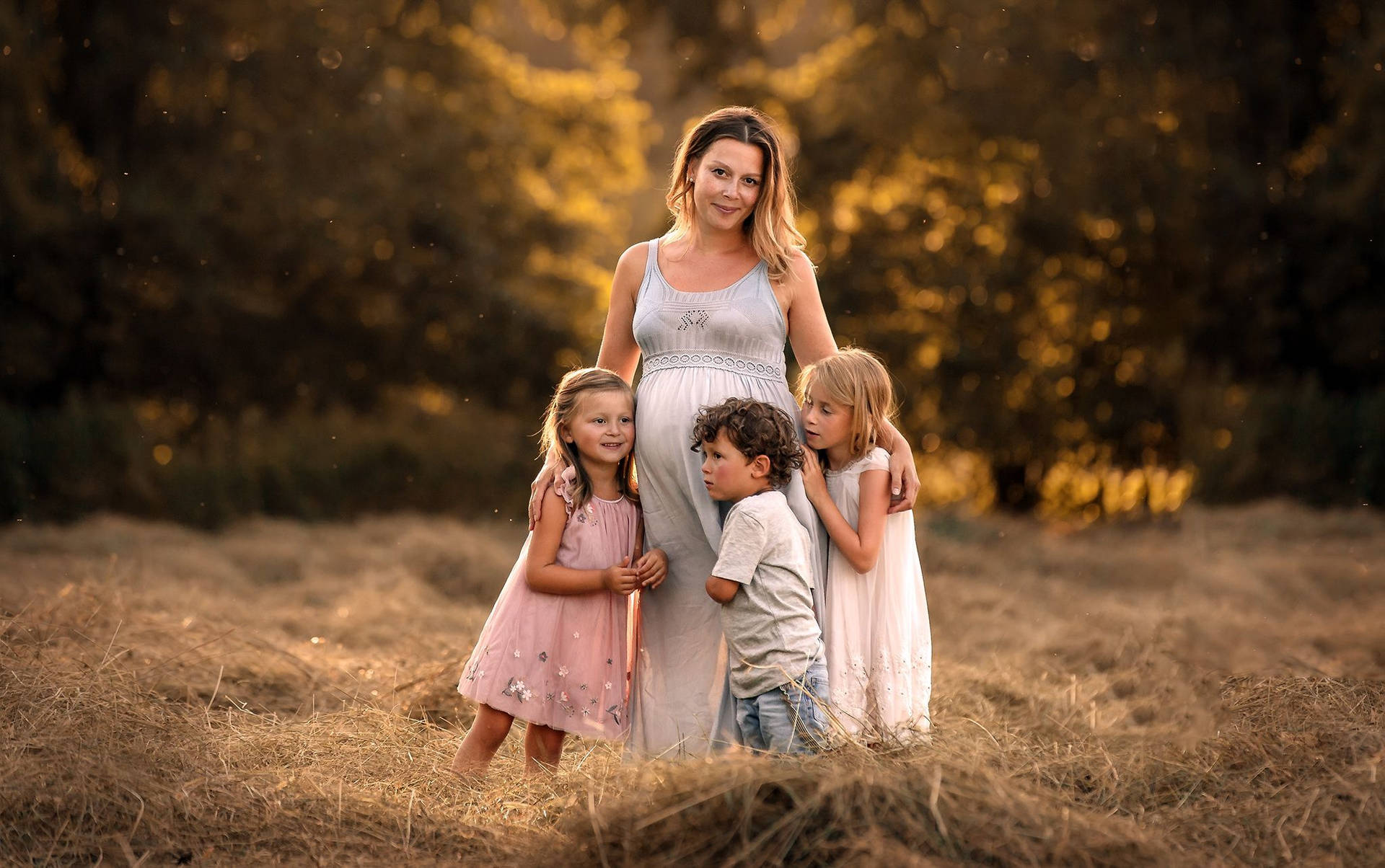 Mother With Three Kids Background