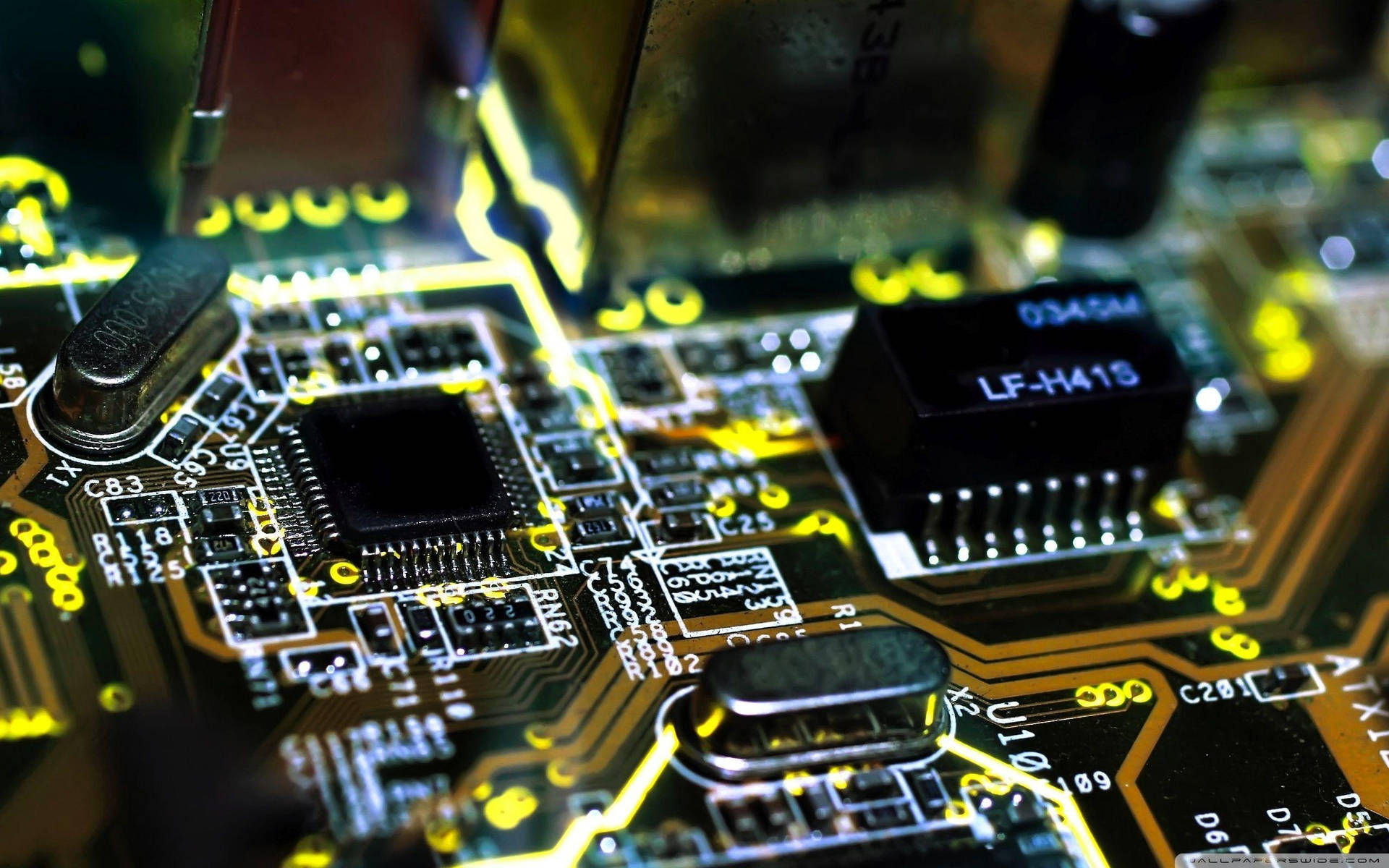 Motherboard Yellow Circuit Board Background