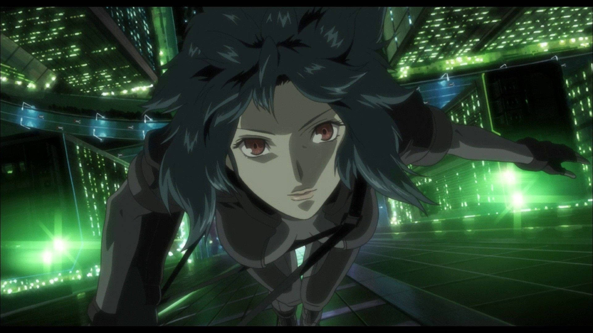 Motoko Kusanagi Green Anime Aesthetic Background