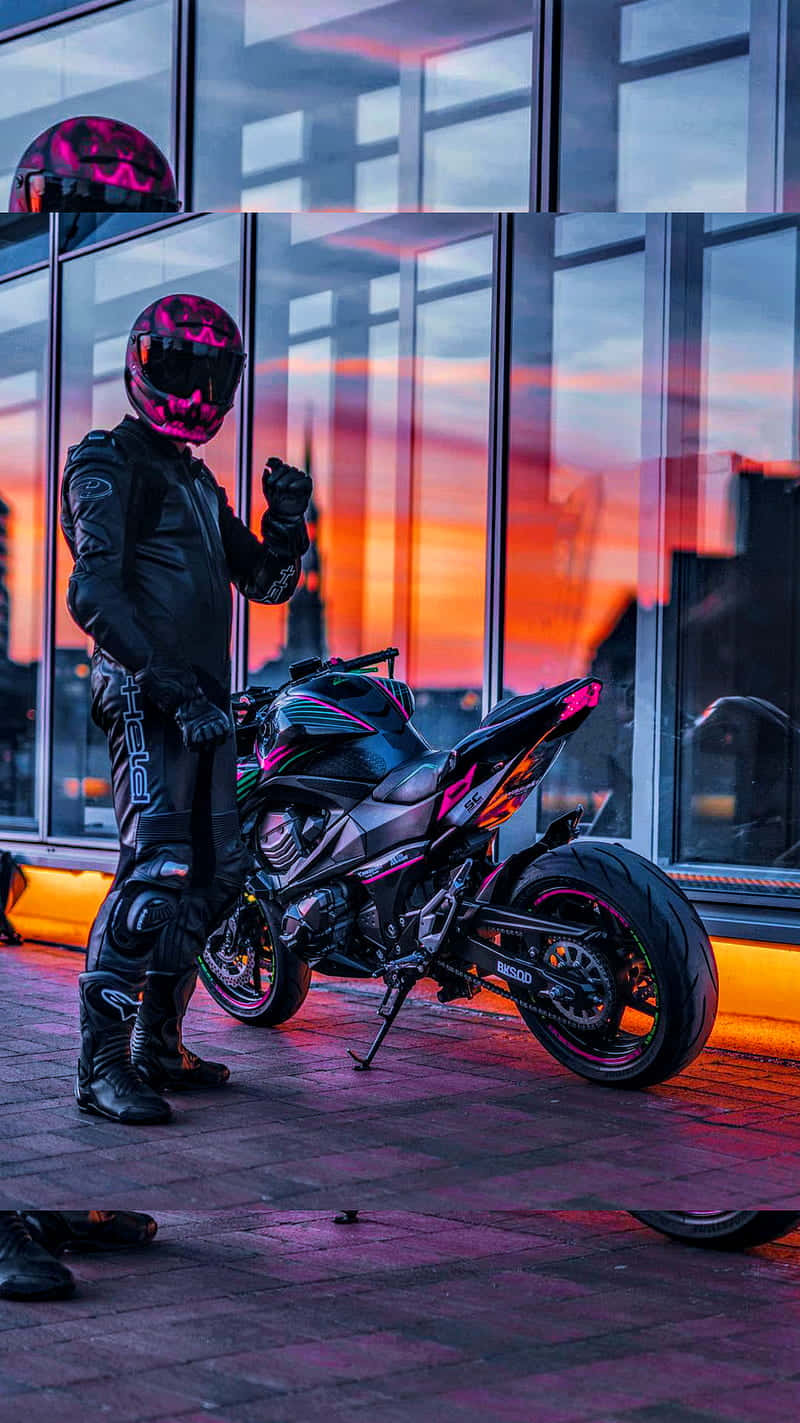 Motorcycle Beside Man [wallpaper] Background