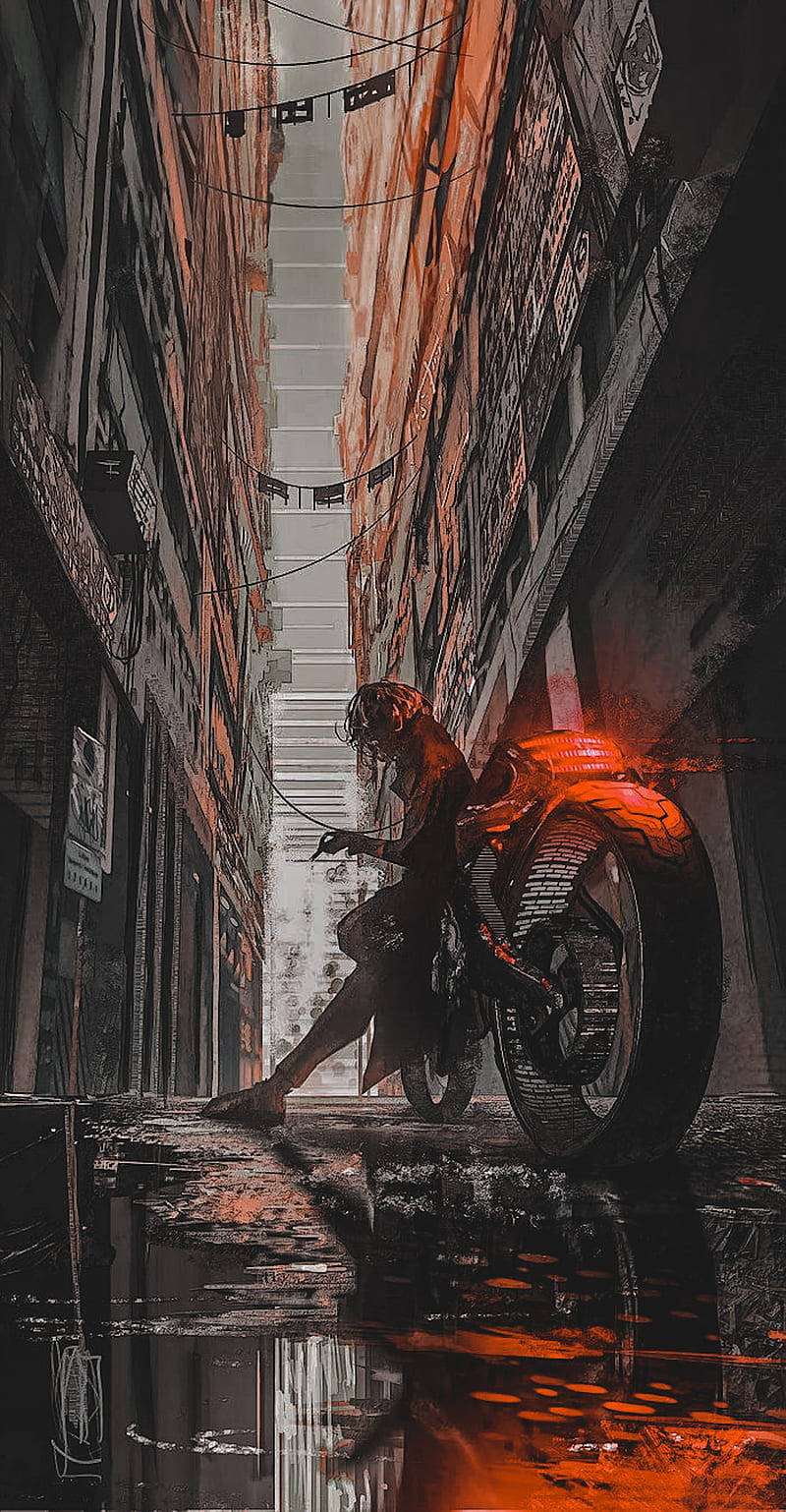 Motorcycle In Alley Cyberpunk Iphone X