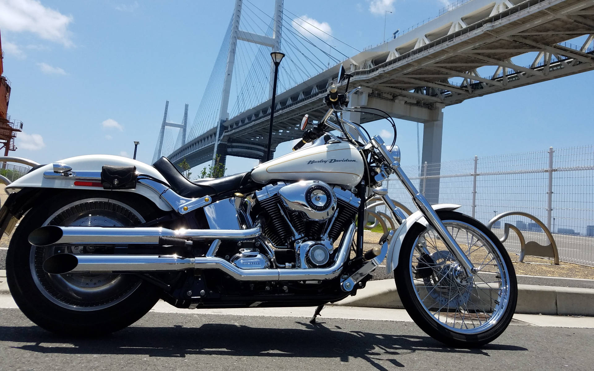 Motorcycle Under Yokohama Bridge Background