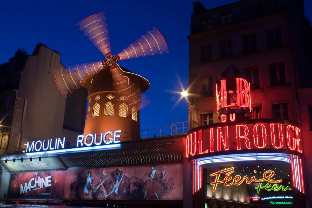 Moulin Rouge Paris Nighttime Background