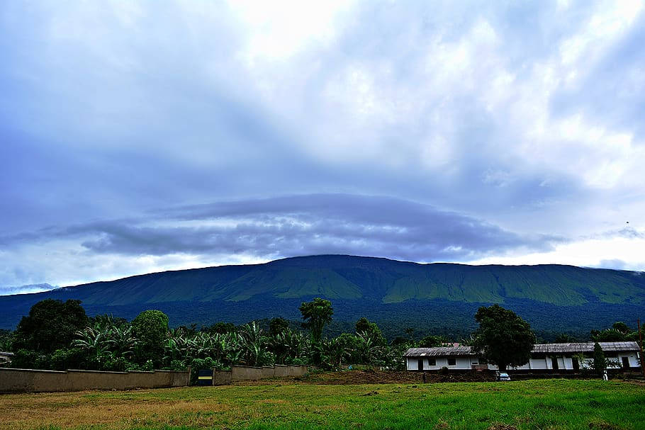 Mount Cameroon Active Volcano Blue Cloudy Sky Background