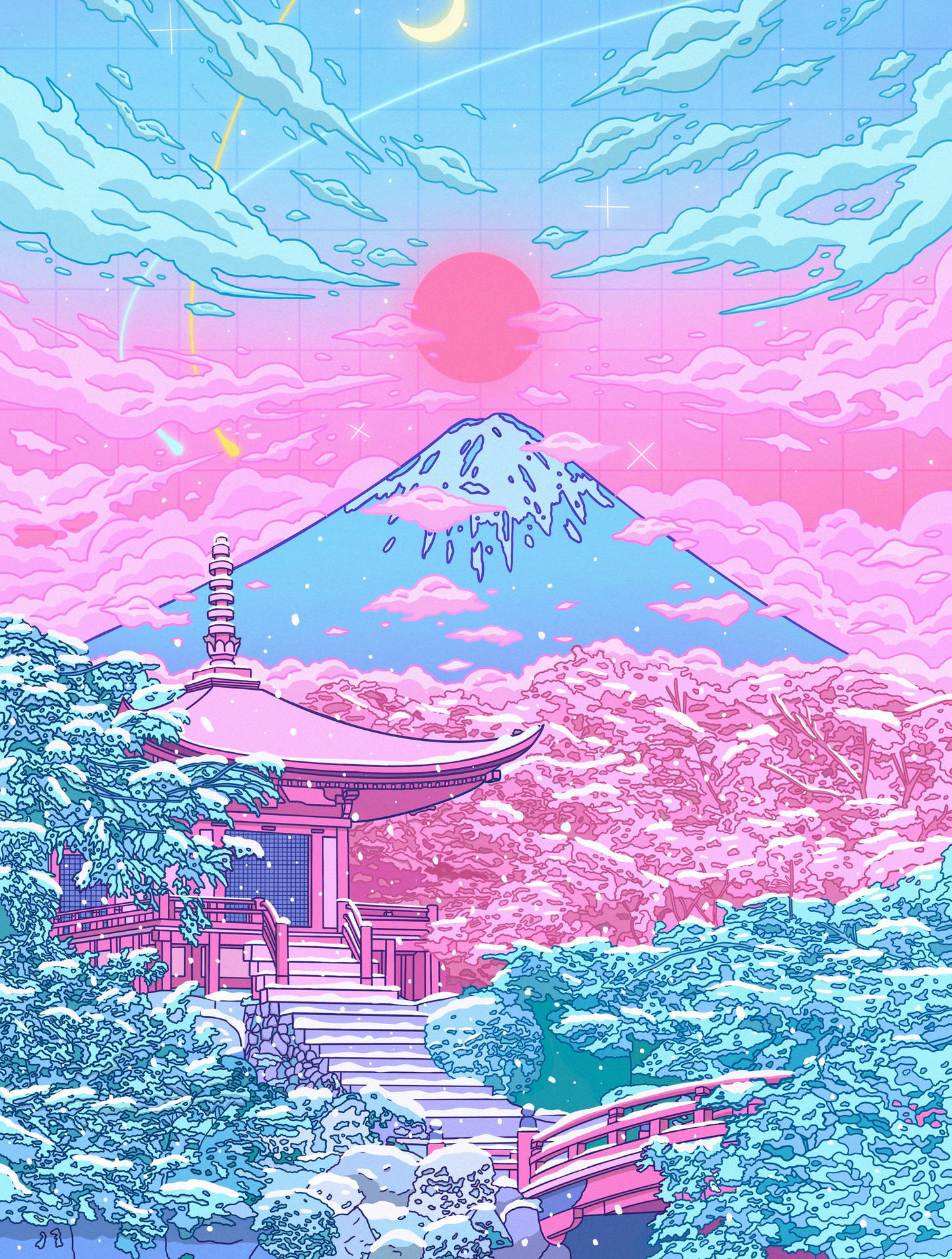 Mount Fuji In Pastel Japanese Aesthetic Background