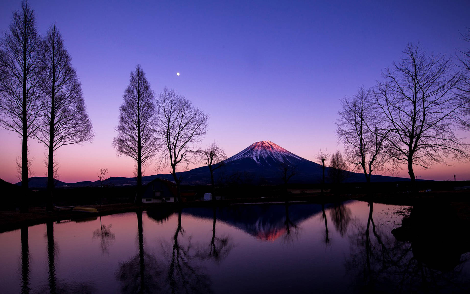 Mount Fuji Purple Sunrise Background