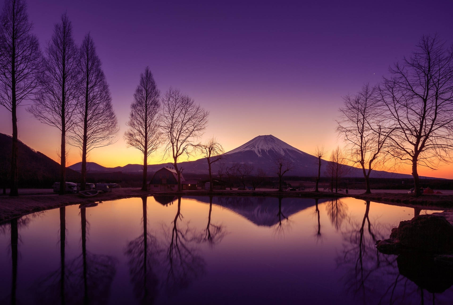 Mount Fuji Purple Sunset Background