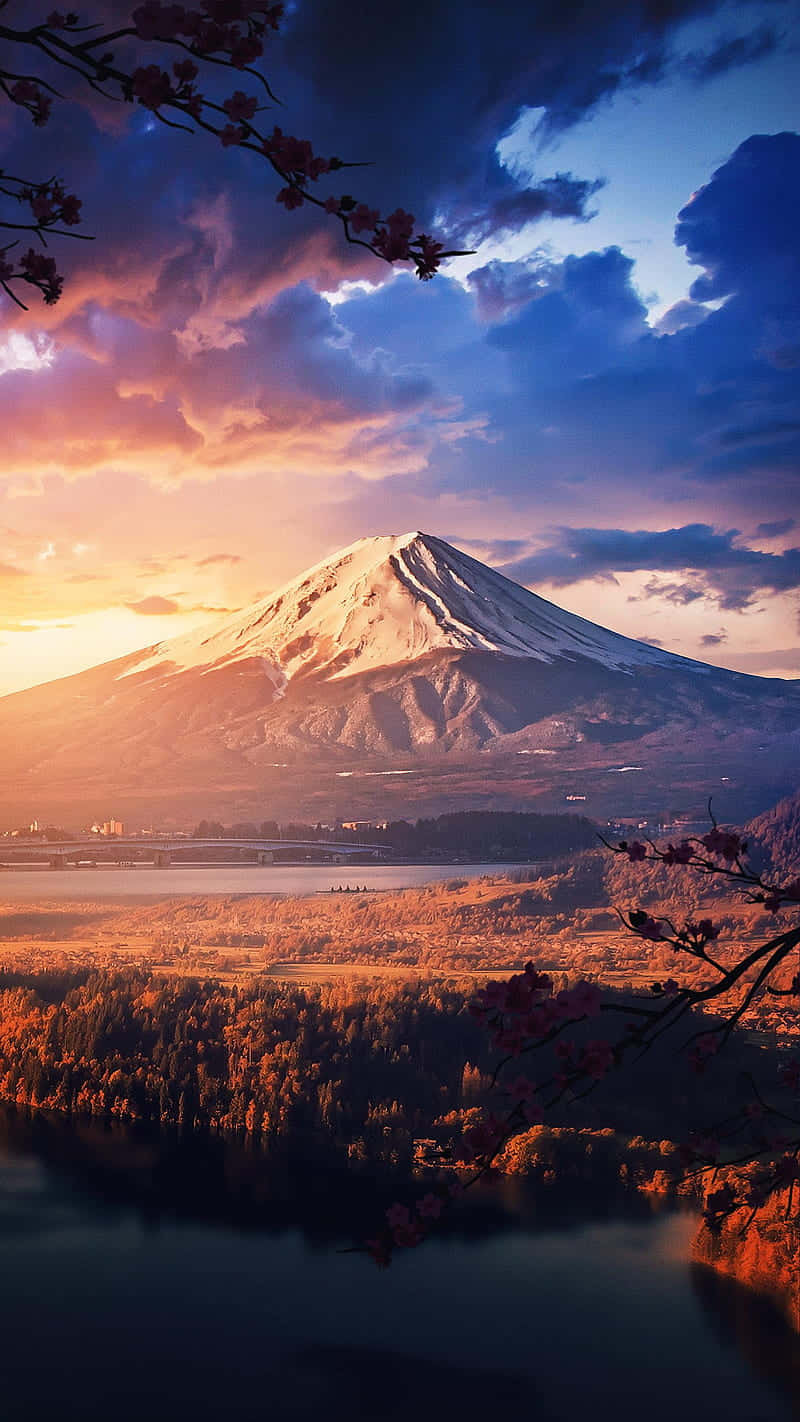 Mount Fuji Under The Dark Clouds Background