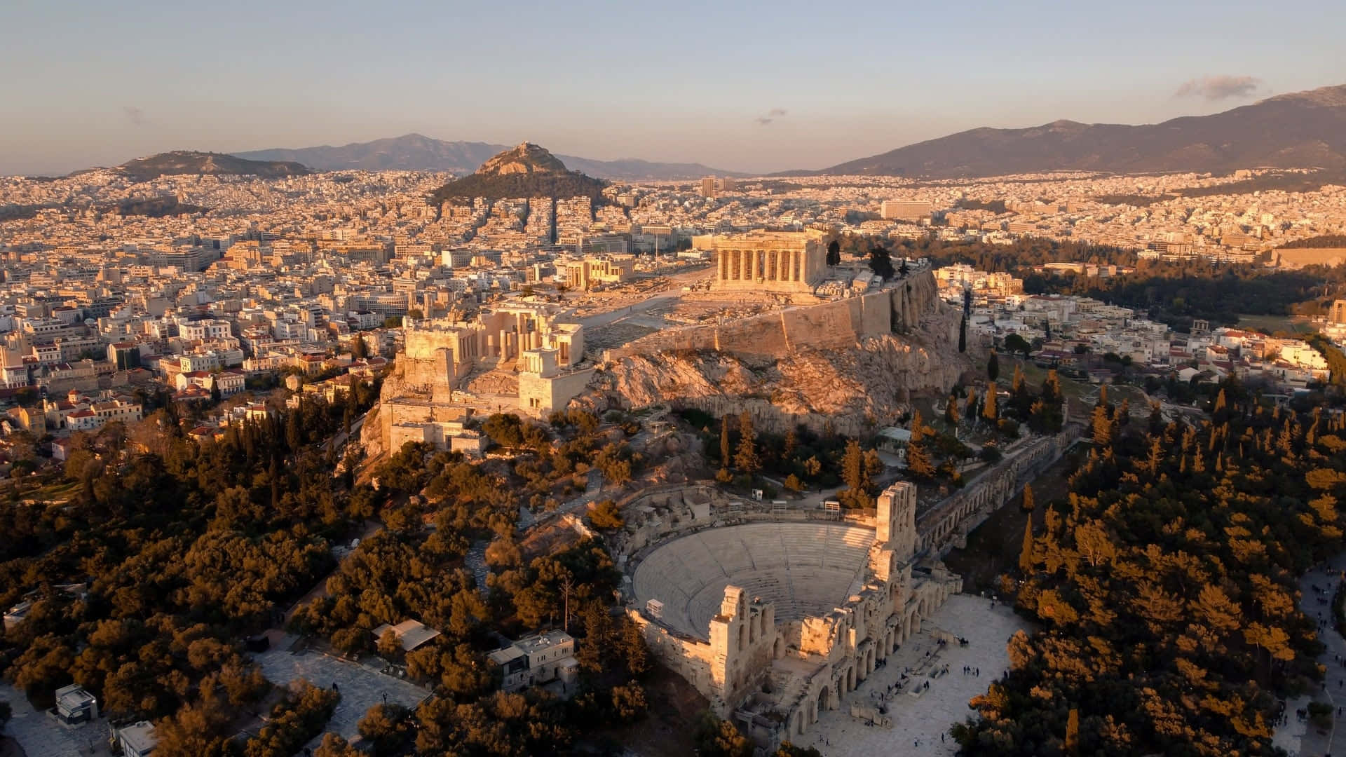 Mount Lycabettus Athens Acropolis Ampitheater Background