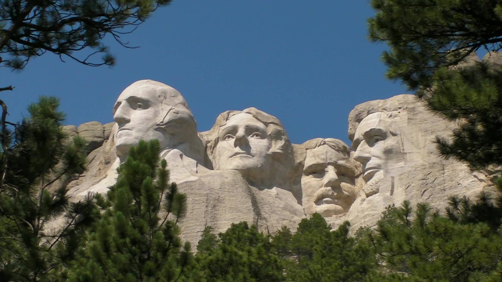 Mount Rushmore Framed By Trees Background