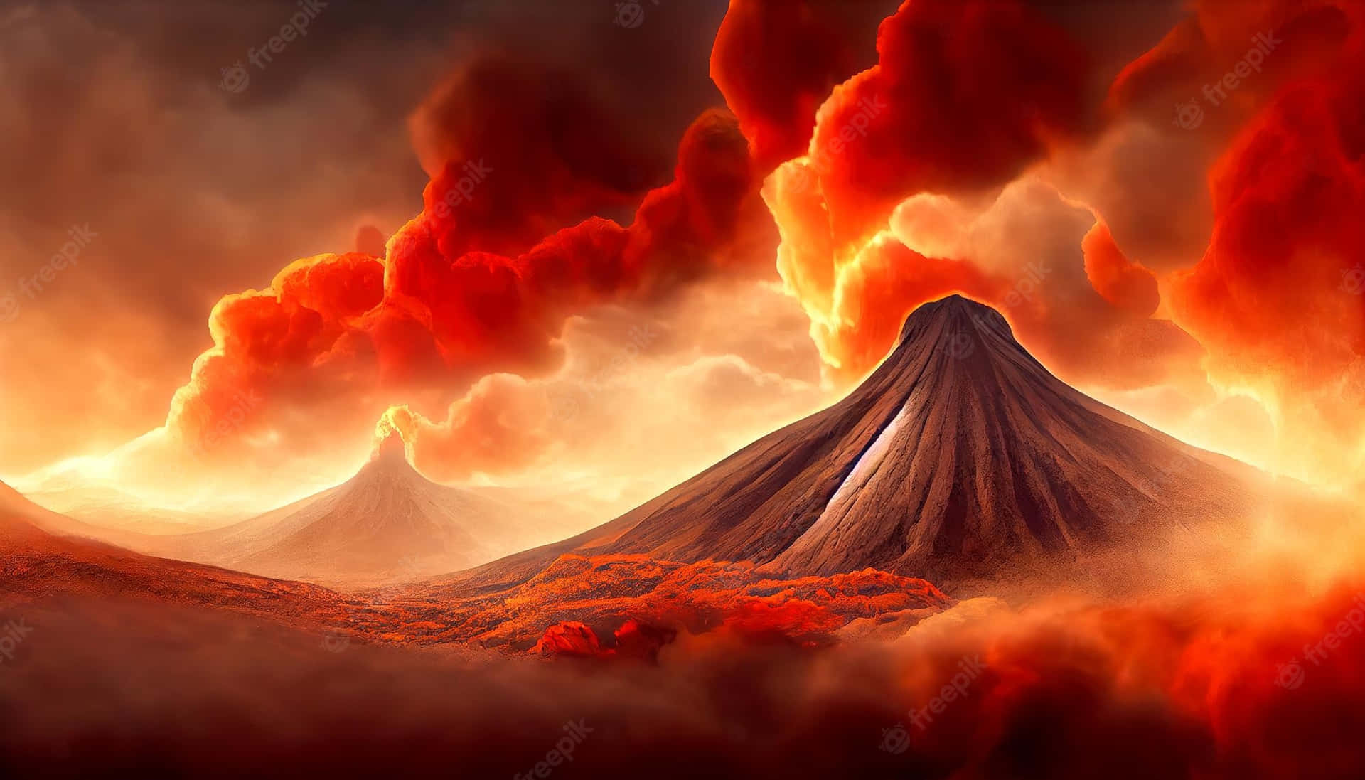 Mount Tambora Vector Art Background