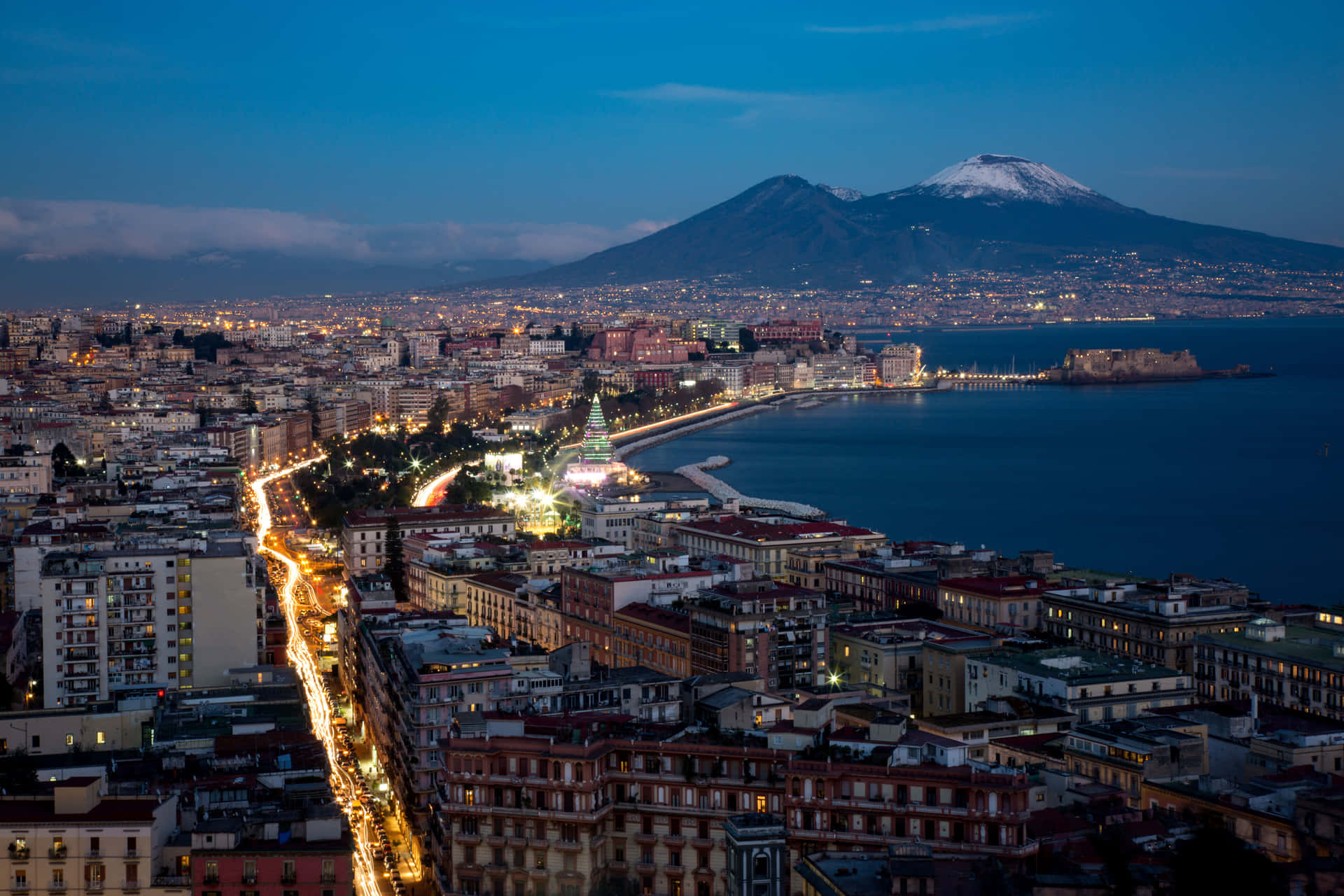 Mount Vesuvio Night View Italy Background