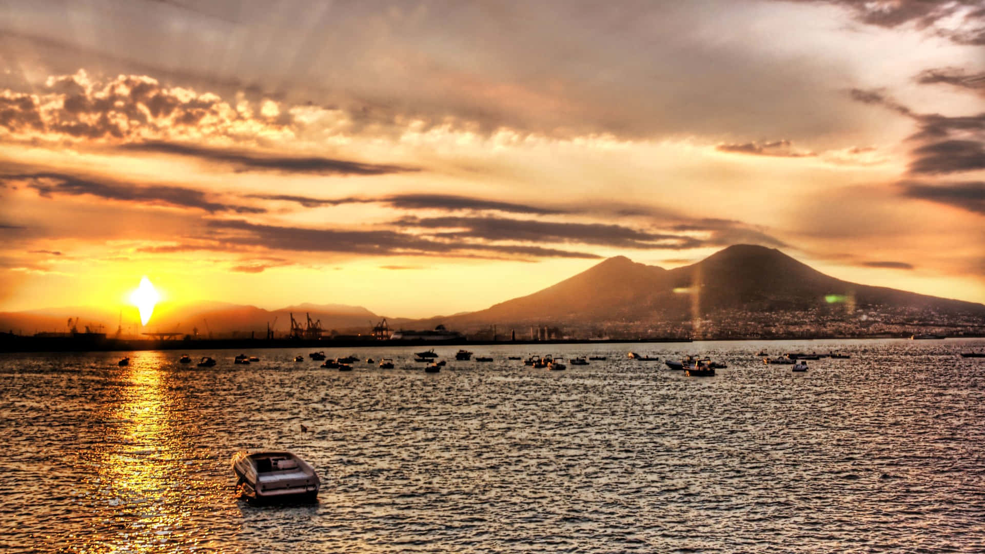 Mount Vesuvio Sunset Scenery Italy Background