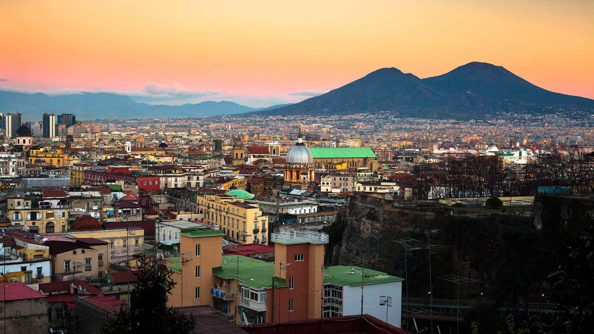 Mount Vesuvio Sunset View Italy Background
