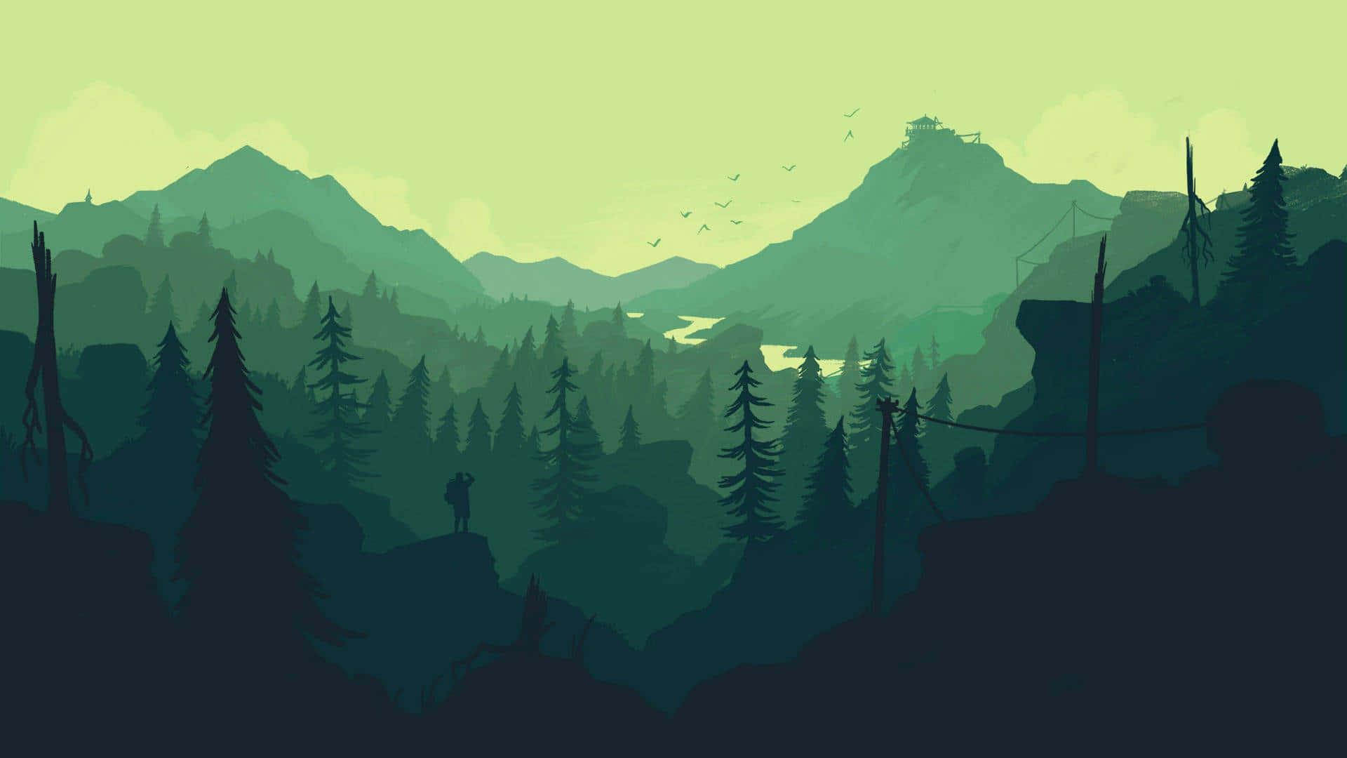 Mountain And Forest Olive Greenaesthetic Desktop