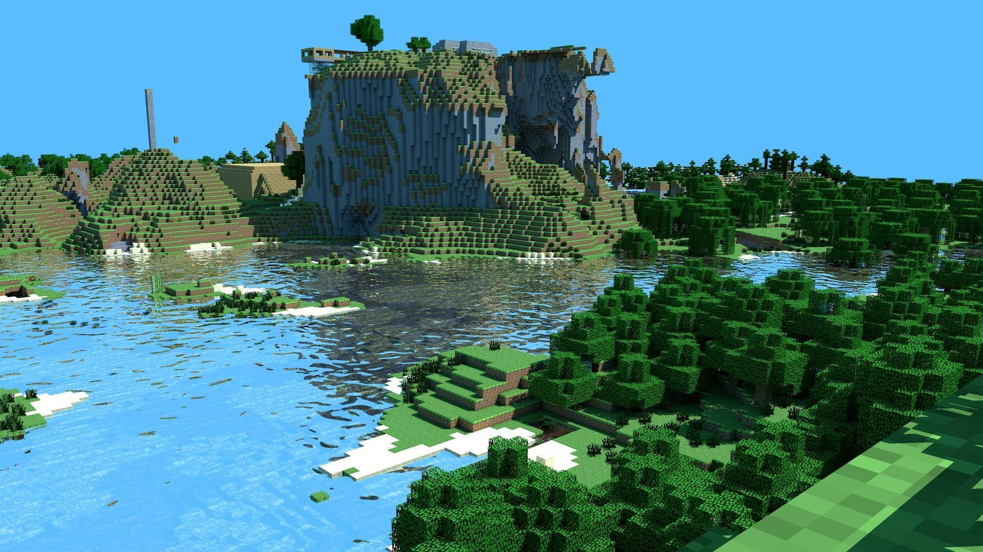 Mountain And Lake Scenery Minecraft Hd Background