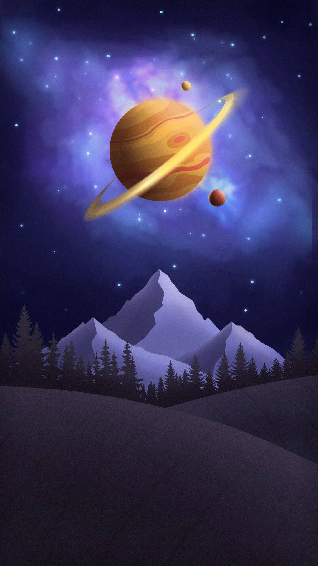 Mountain And Saturn Background