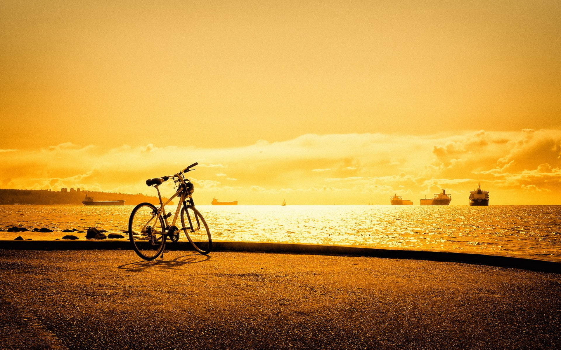 Mountain Bike At Sunset Background