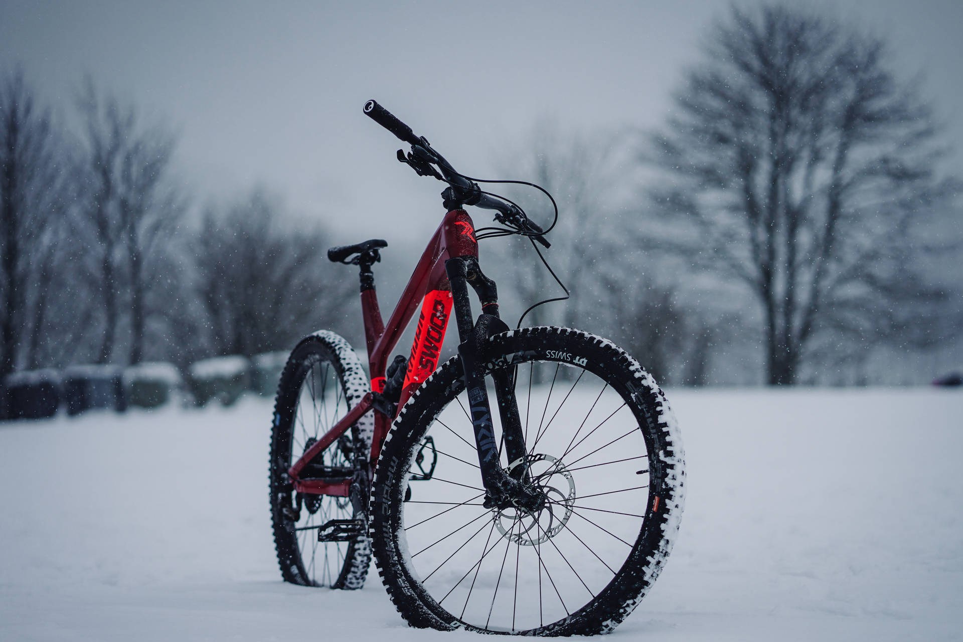 Mountain Bike In Winter Background