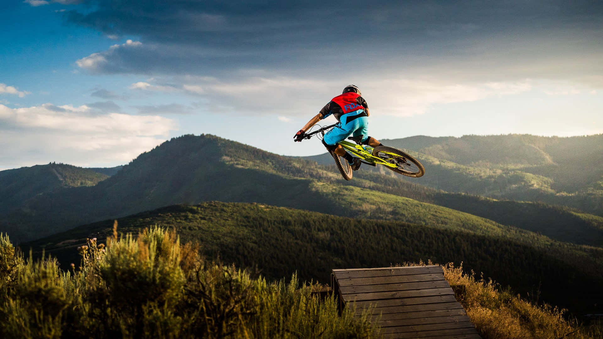 Mountain Bike Jump Sunset Silhouette Background